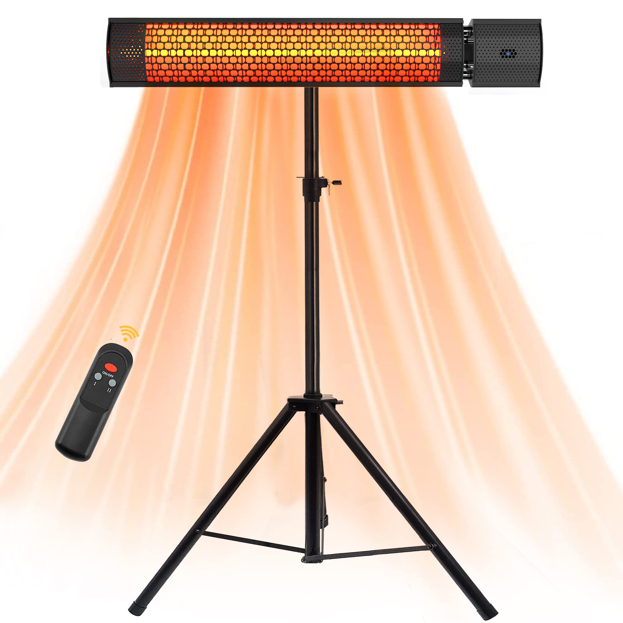 1500W Infrared Electric Patio Heater with Tripod & Remote Control - Outdoor Space Heater with Tip-over & Overheat Protection, IPX5 Waterproof, Wall Mountable for Garage, Backyard, Deck, Restaurant (Perfect for Winter Outdoor Dining & Entertainment)