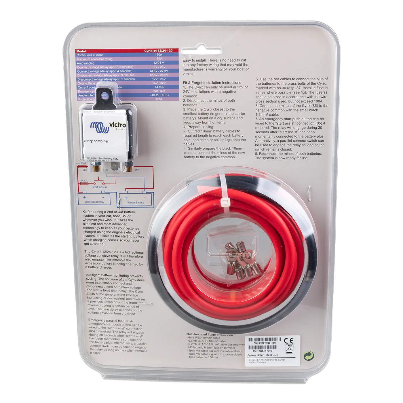 Victron Cyrix CT 12V/24V 120A Battery Combiner Kit - Marine & RV Dual Battery Charging System for Boats, Campers, and Off-Grid Power Solutions