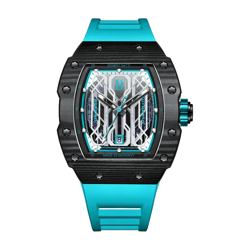 BONEST GATTI Men's Automatic Mechanical Watch - Carbon Fiber & Titanium Case, Luminous Dial, Waterproof, Fluororubber Strap - Perfect for Business, Casual & Outdoor Activities