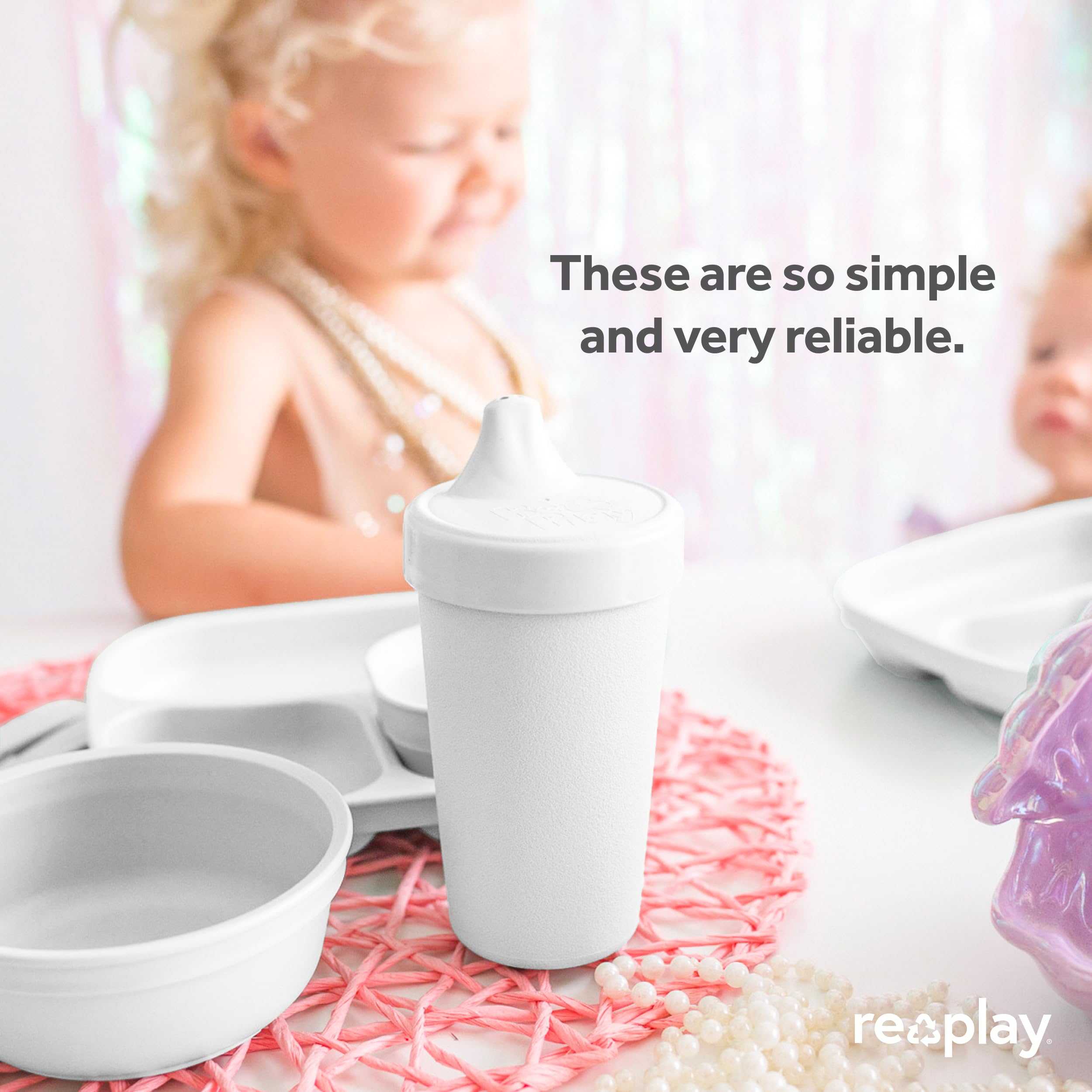 Re-Play USA Made 10oz Toddler Sippy Cups, Pack of 4 - BPA-Free Spill Proof Drinking Cups for Kids 1-3 Years - Dishwasher & Microwave Safe Hard Spout Cups (3.13