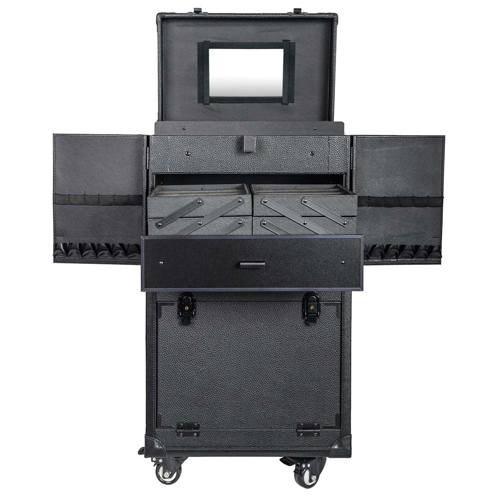 Professional REBEL Makeup Artists Multifunctional Cosmetic Trolley Train Case - Portable Beauty Storage Organizer for Salon, Travel & On-The-Go Makeup Artists