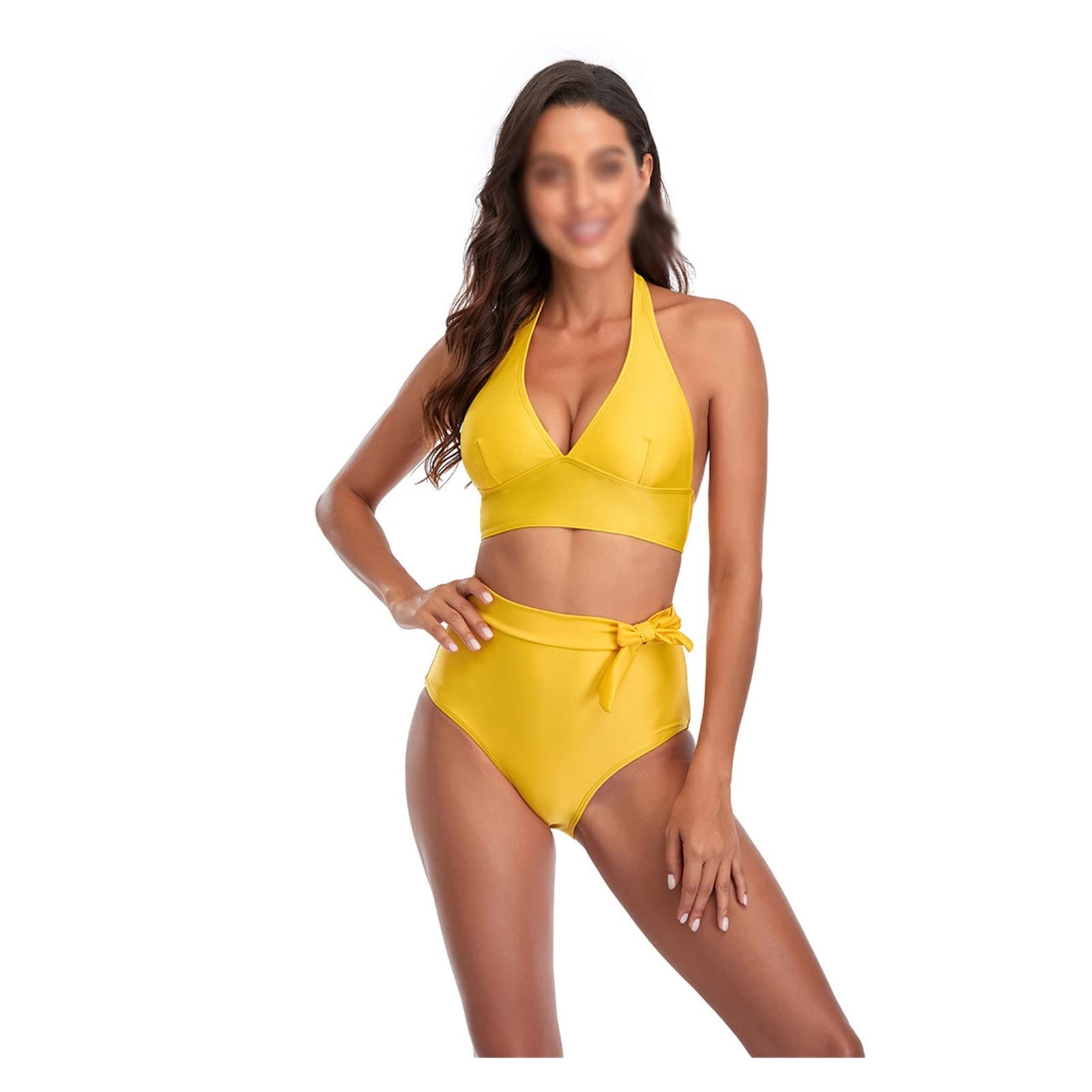 Women's Sexy Push Up Bikini Set - High Waist Padded Swimsuit with Bow Detail | Solid Color Bandeau Bathing Suit for Beach, Pool Party & Summer Vacation (Color: A, Size: M)