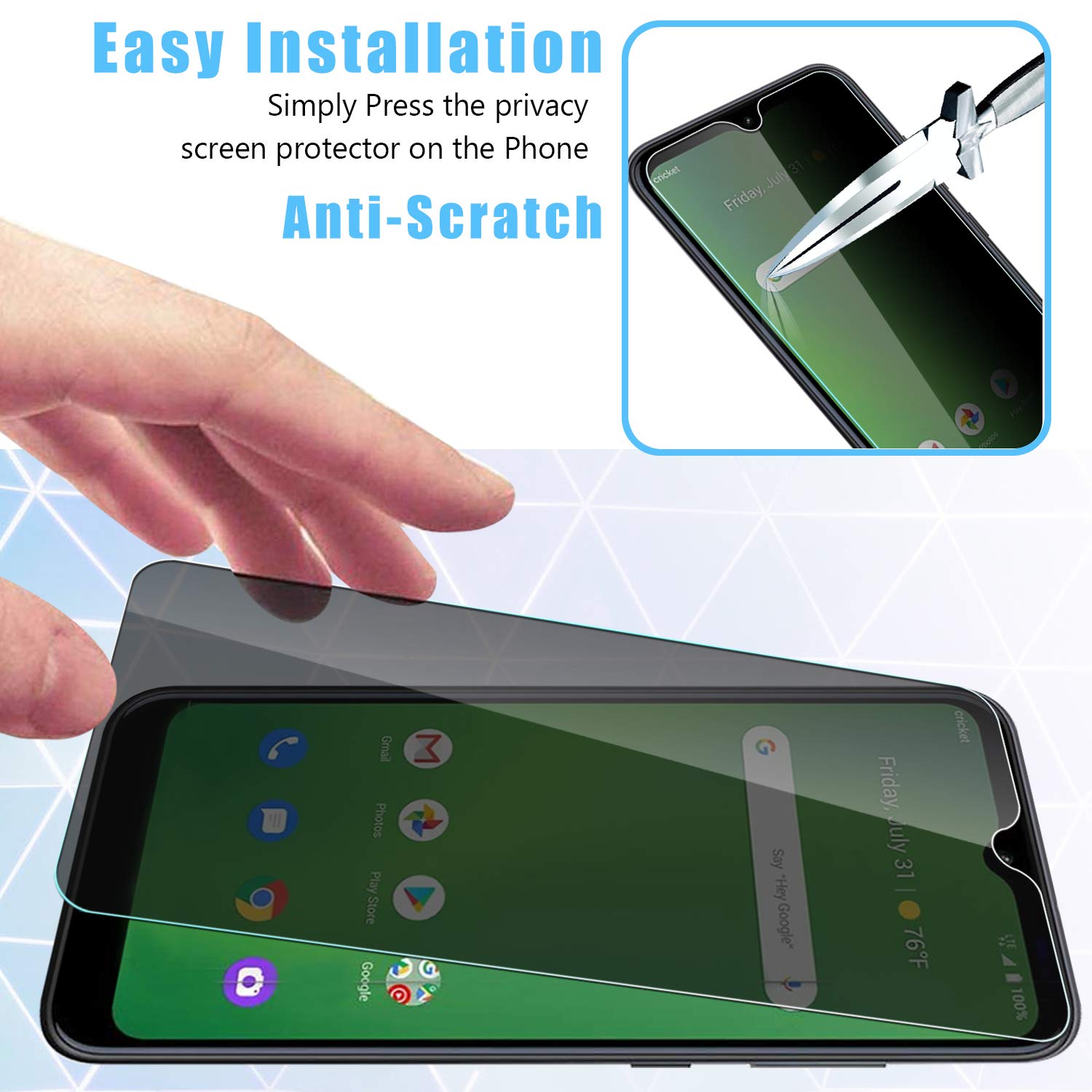 Anbzsign [2 Pack] Cricket Ovation/AT&T Radiant Max Privacy Screen Protector - Anti-Spy 9H Hardness Tempered Glass Shield for Enhanced Security - Perfect for Office, Banking & Personal Privacy Protection