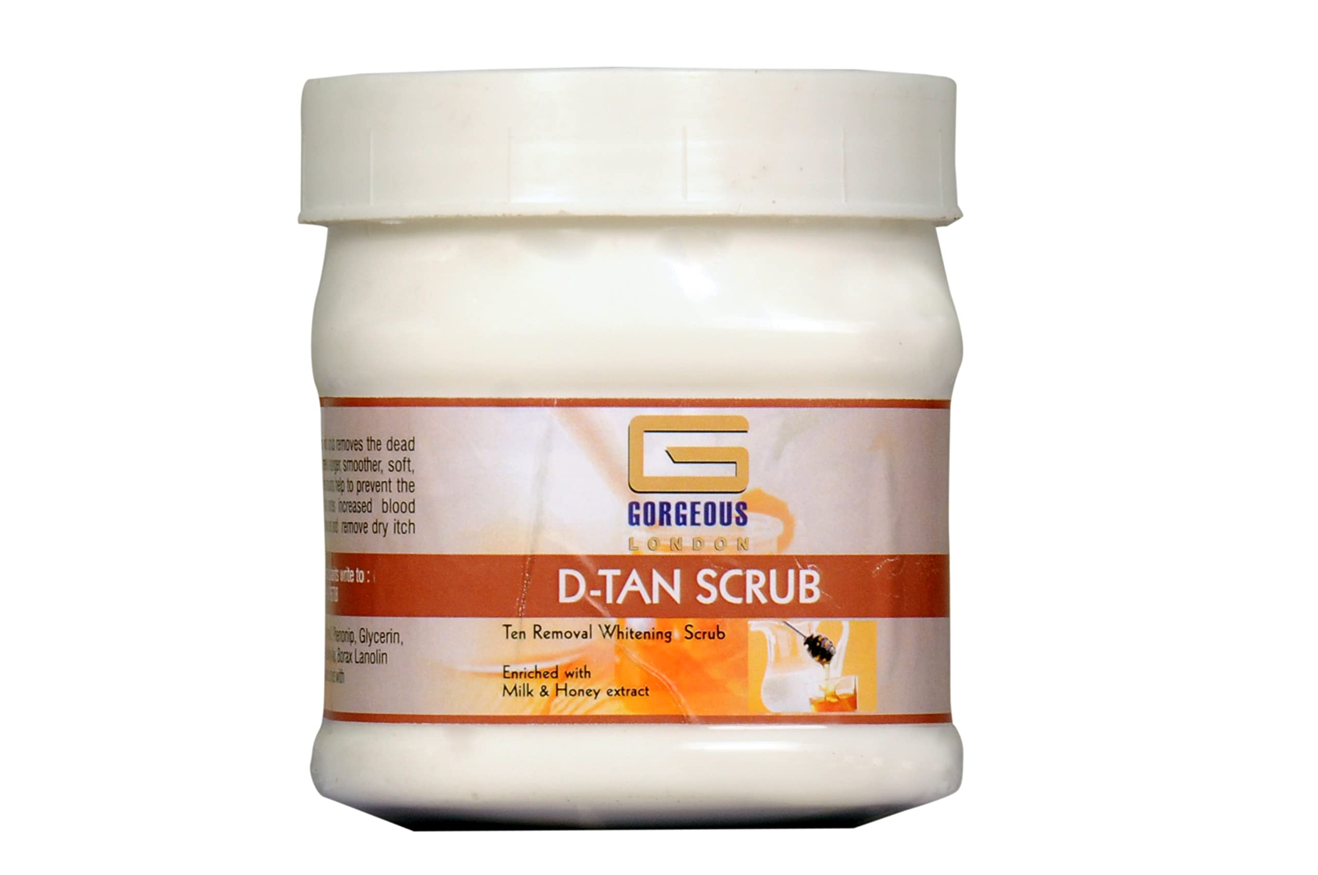 London D-Tan Scrub 450g - Skin Whitening & Tan Removal with Milk & Honey Extract - Exfoliating Body Scrub for Glowing Skin - Perfect for Post-Sun Care & Daily Skincare Routine