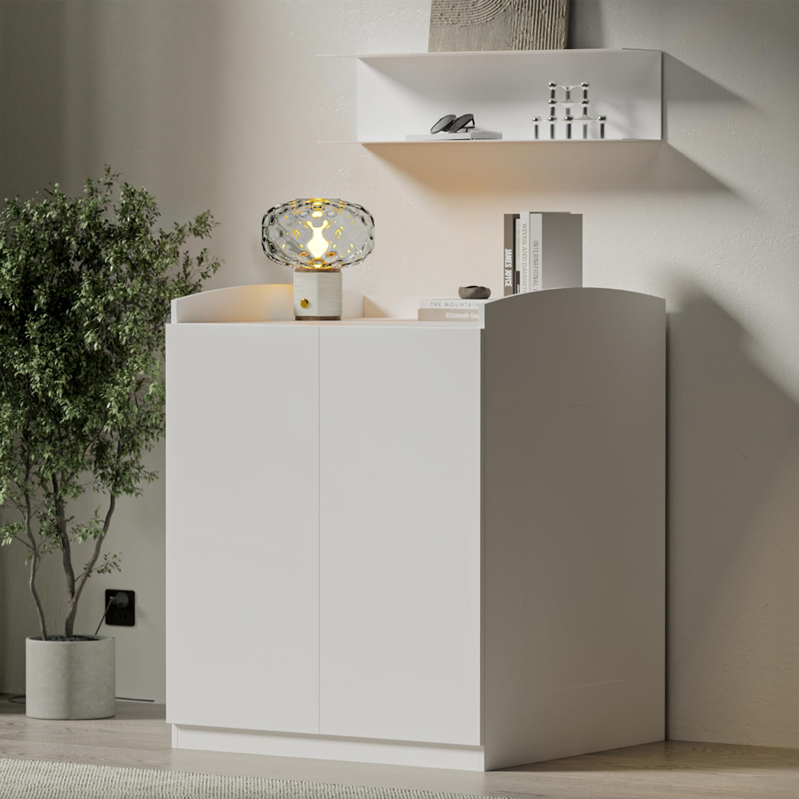 Modern Tall Self-Cleaning Litter Box Enclosure - Hidden Cat Litter Box Furniture for Large Automatic Litter Boxes, White - Perfect for Small Spaces & Multi-Cat Homes