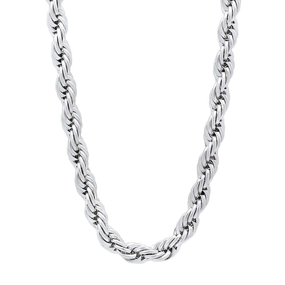 5mm Rhodium Plated Twisted Rope Chain Necklace for Women - Durable & Hypoallergenic Jewelry for Everyday Wear, Parties & Gifts