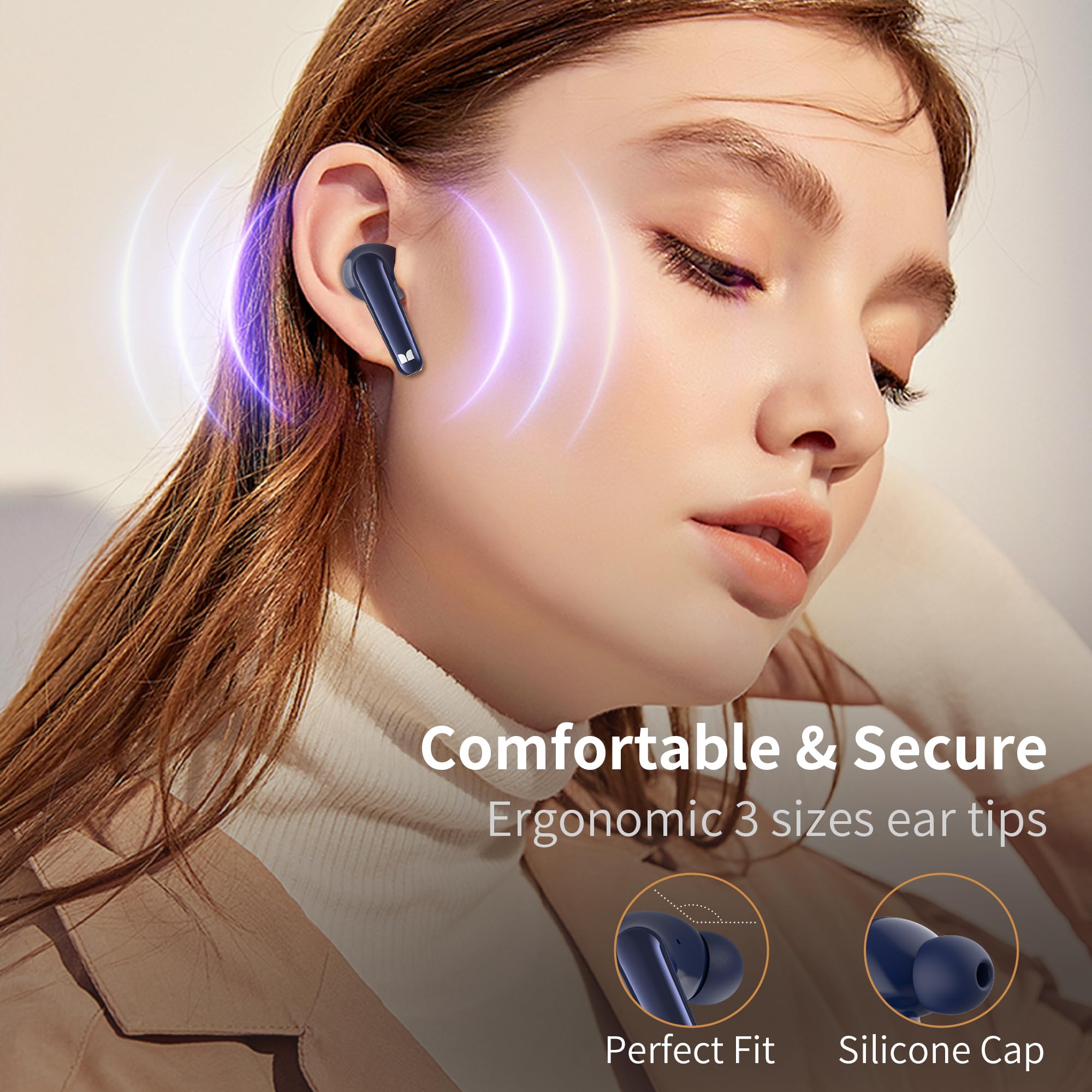Monster N-Lite 203 AirLinks Wireless Bluetooth 5.3 Earbuds - HiFi Stereo Sound, Crystal Clear Calls, 30H Playtime, Type-C Fast Charging, IPX6 Waterproof In-Ear Headphones (Blue) - Perfect for Gym, Running, Travel & Workouts