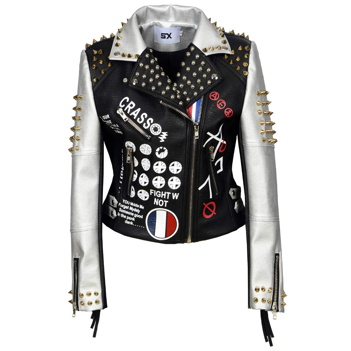 Women's Classic Tassel Print Large Motorcycle Jacket with Personalized Rivet Punk Style - Perfect for Biker Fashion, Rock Concerts & Edgy Streetwear