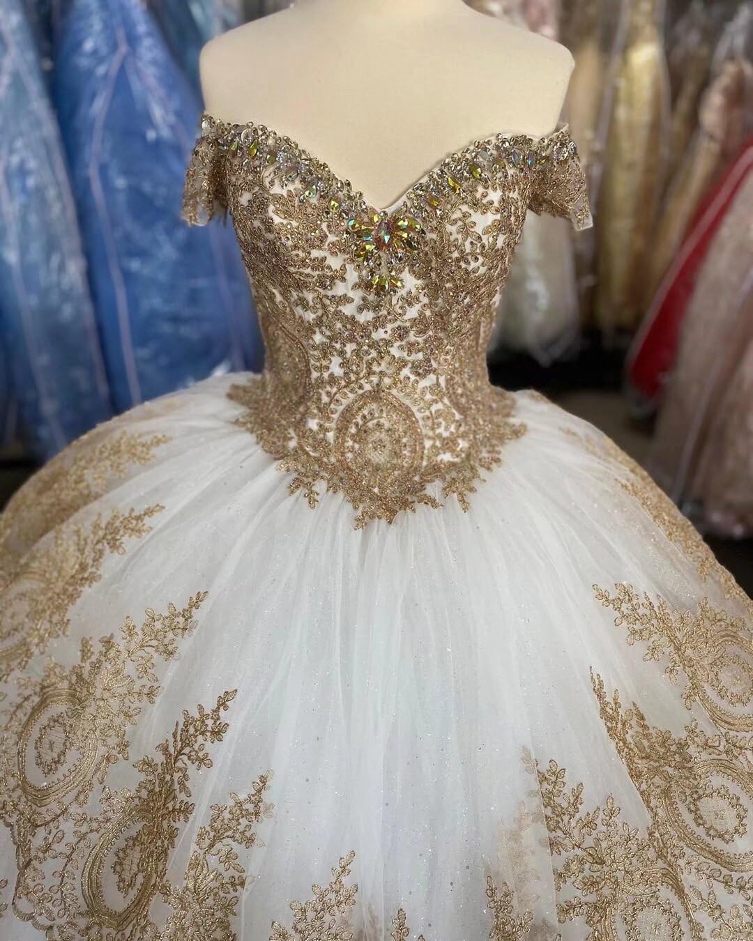 Elegant Gold Applique Three-Layer Ball Gown Skirt - Princess Prom & Quinceañera Dress for Women Plus Size 2025 | Perfect for Formal Dances, Weddings & Special Occasions