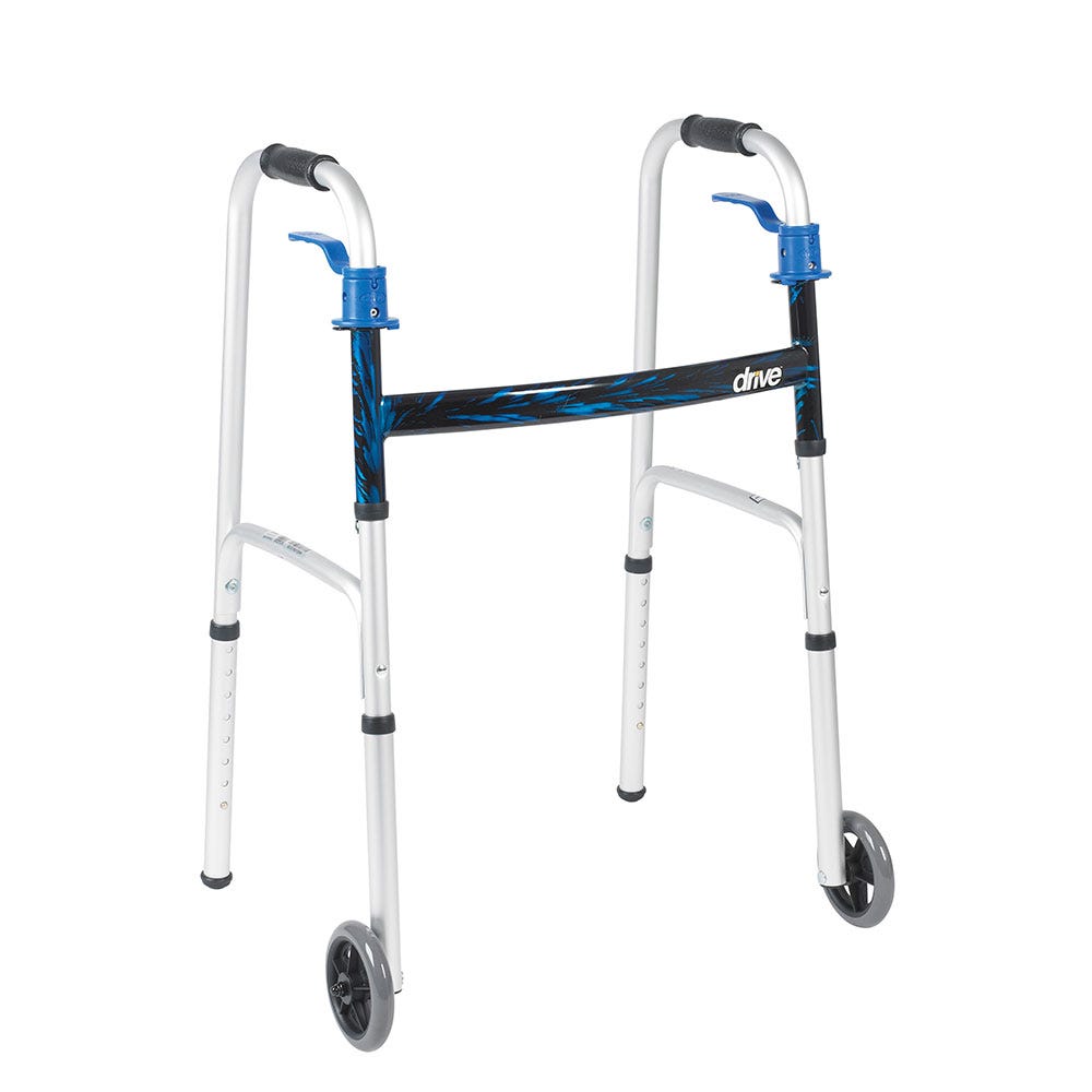 Drive Medical Deluxe Trigger Release Folding Walker with 5 Wheels - Adjustable Height 26