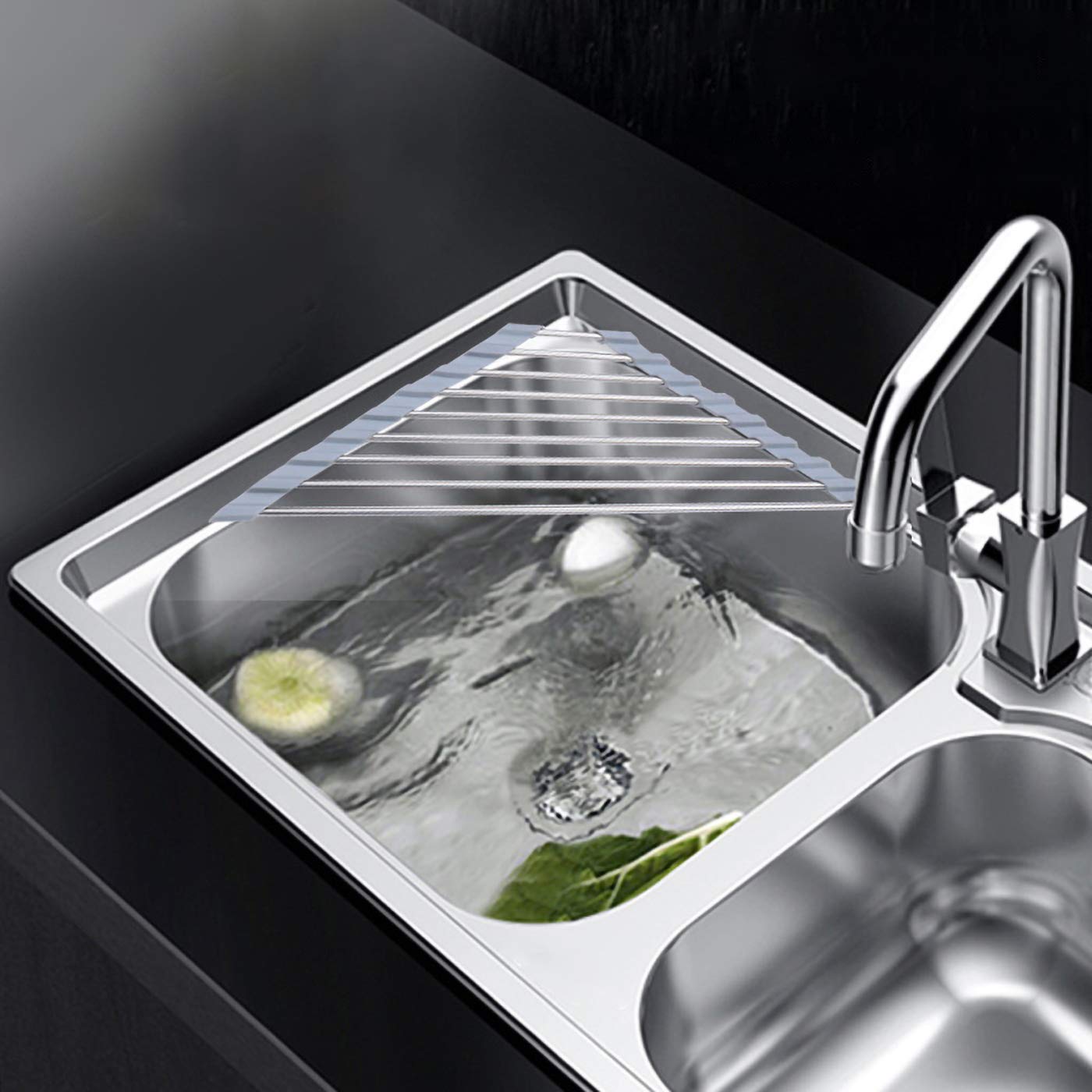 Premium SUS304 Stainless Steel Dish Drying Rack - Space Saving Over Sink Corner Dish Drainer, Kitchen Organizer & Sink Caddy for Countertop (Gray) - Perfect for Small Kitchens, Apartments & RV Living