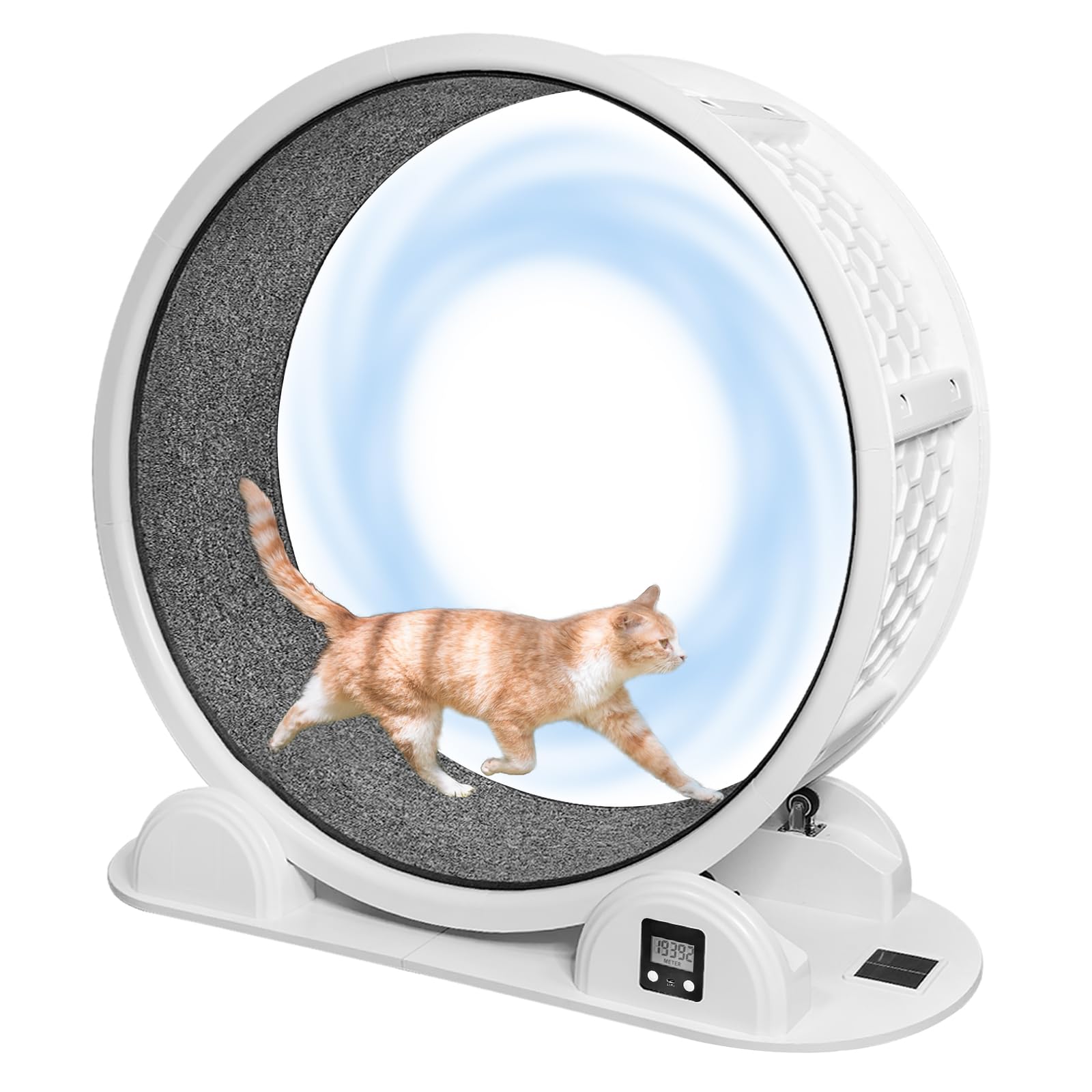 41' Large Cat Exercise Wheel with Pedometer - Silent Running Carpeted Runway for Indoor Kitty Fitness - Perfect for Active Cats & Small Pets' Daily Workout & Playtime