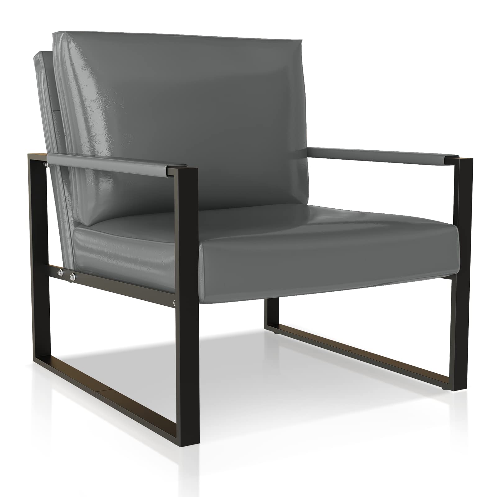 Recaceik Mid-Century Modern PU Leather Accent Chair - Extra Large Ergonomic Cushion, Sturdy Metal Frame with Anti-Scratch Foot Pads - Perfect Living Room Armchair for Relaxation & Home Decor