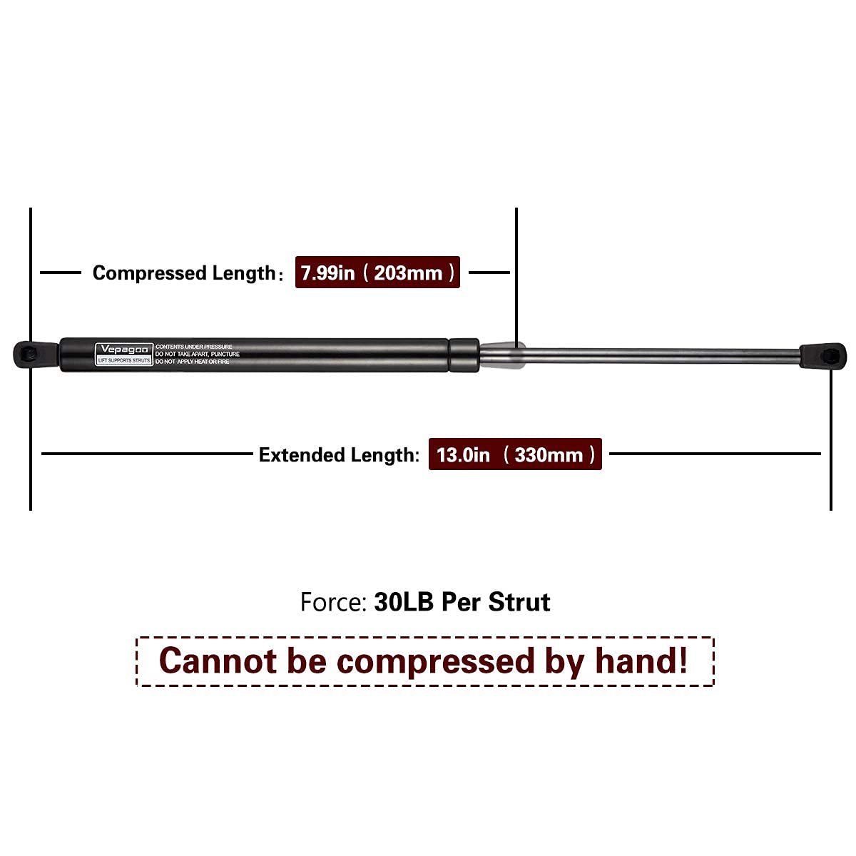 13 Inch 30Lb/133N Gas Shock Strut for Snugtop ATC Camper Shell Topper Rear Window - Heavy Duty Lift Support for Truck Toolbox Cap Canopy (Pack of 2) - Perfect for Smooth Rear Window Operation on Pickup Truck Campers & Canopies