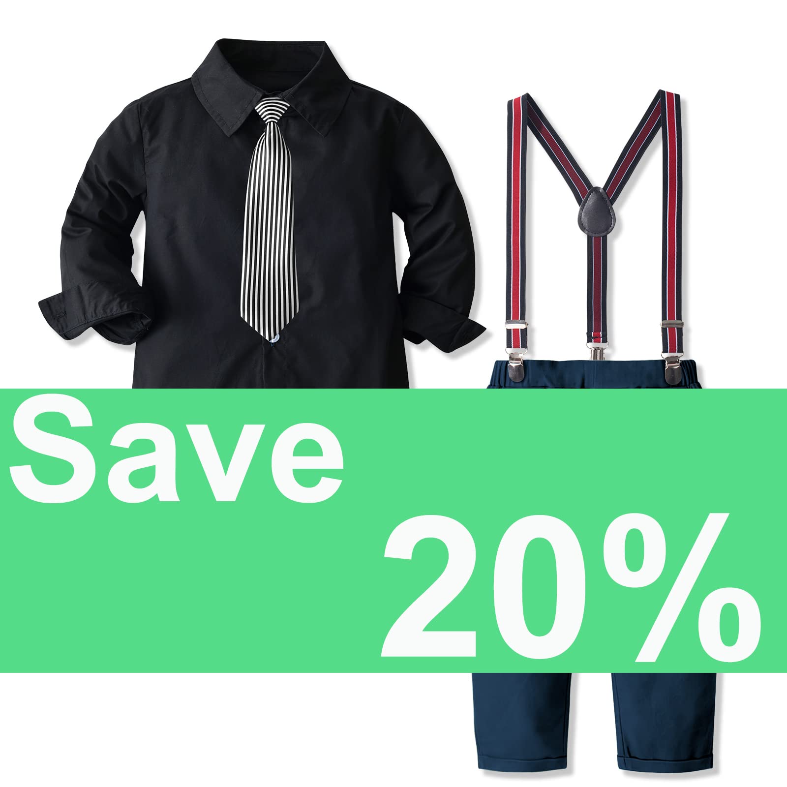 NWADA Baby Boy Formal Suit Set - Dress Shirt, Suspenders & Bow Tie Outfit for Toddlers (12M-7Y) | Perfect for Weddings, Parties & Special Occasions