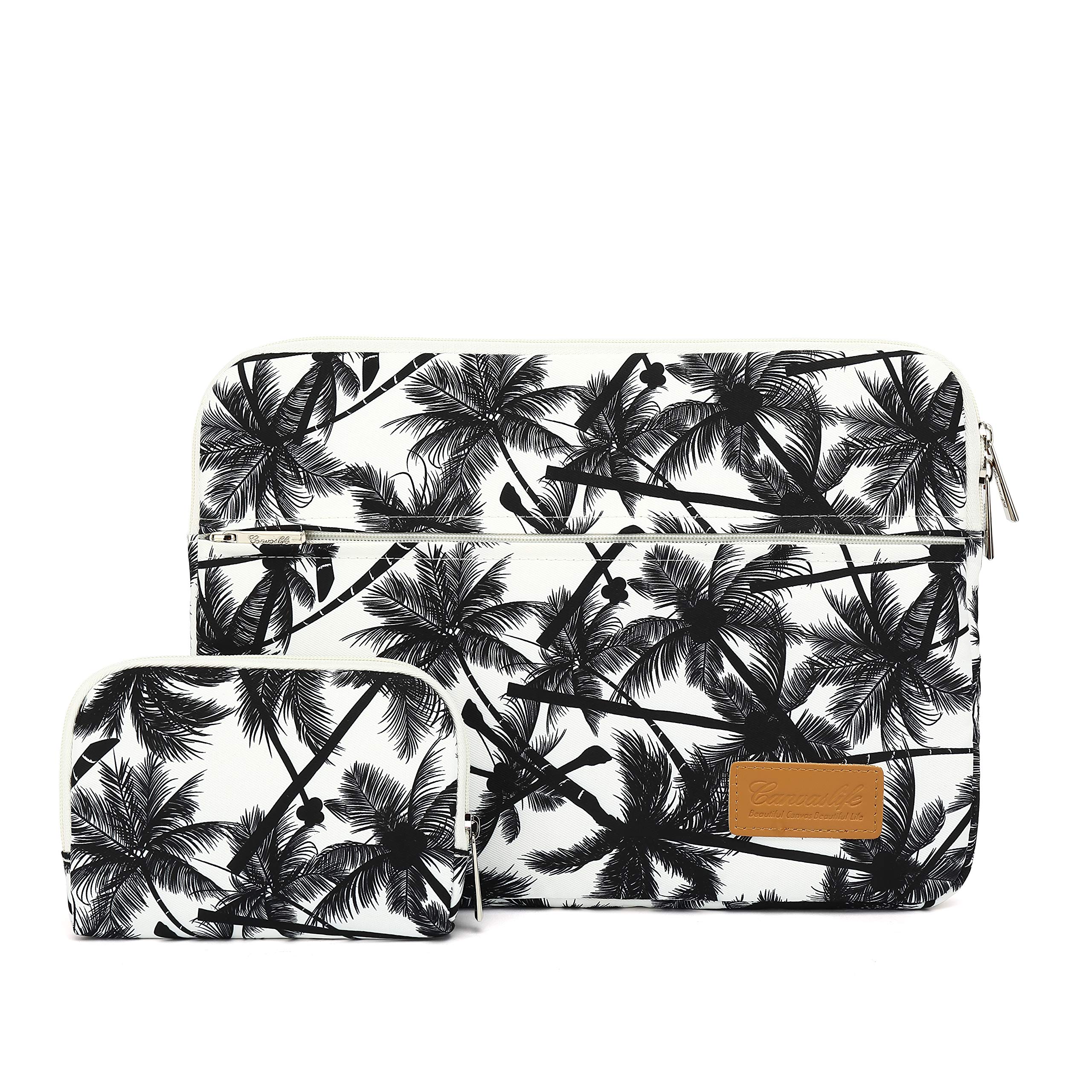 Canvaslife 15 Inch Waterproof Laptop Sleeve - Black Coconut Trees Pattern 360° Protection for 15-15.6 Inch Laptops | Perfect for Travel, Office & School Use