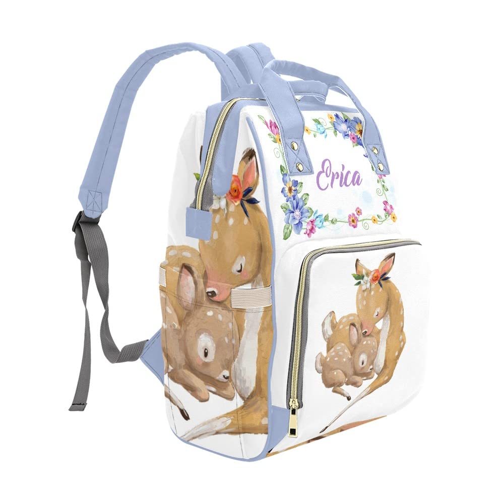 Personalized Name Diaper Bag Tote - Custom Waterproof Nursing Backpack for Moms | Mother Deer with Kid Design | Perfect for Travel, Outdoor & Baby Care Essentials