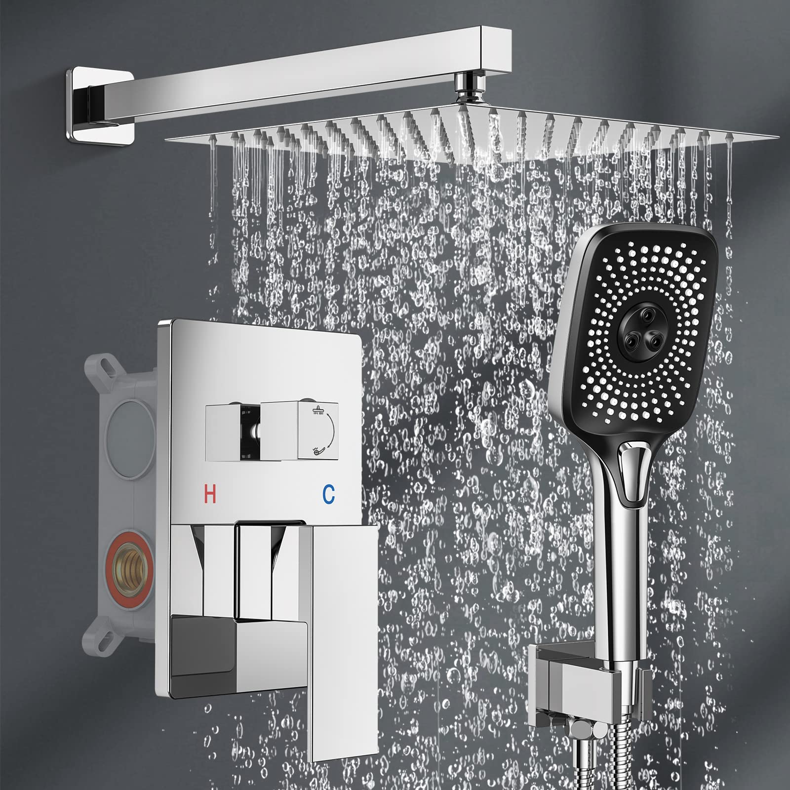10-inch Rainfall Shower System with Handheld - 3 Function Chrome Stainless Steel Pressure Balance Shower Faucet Set for Bathroom Remodel & Spa-Like Experience