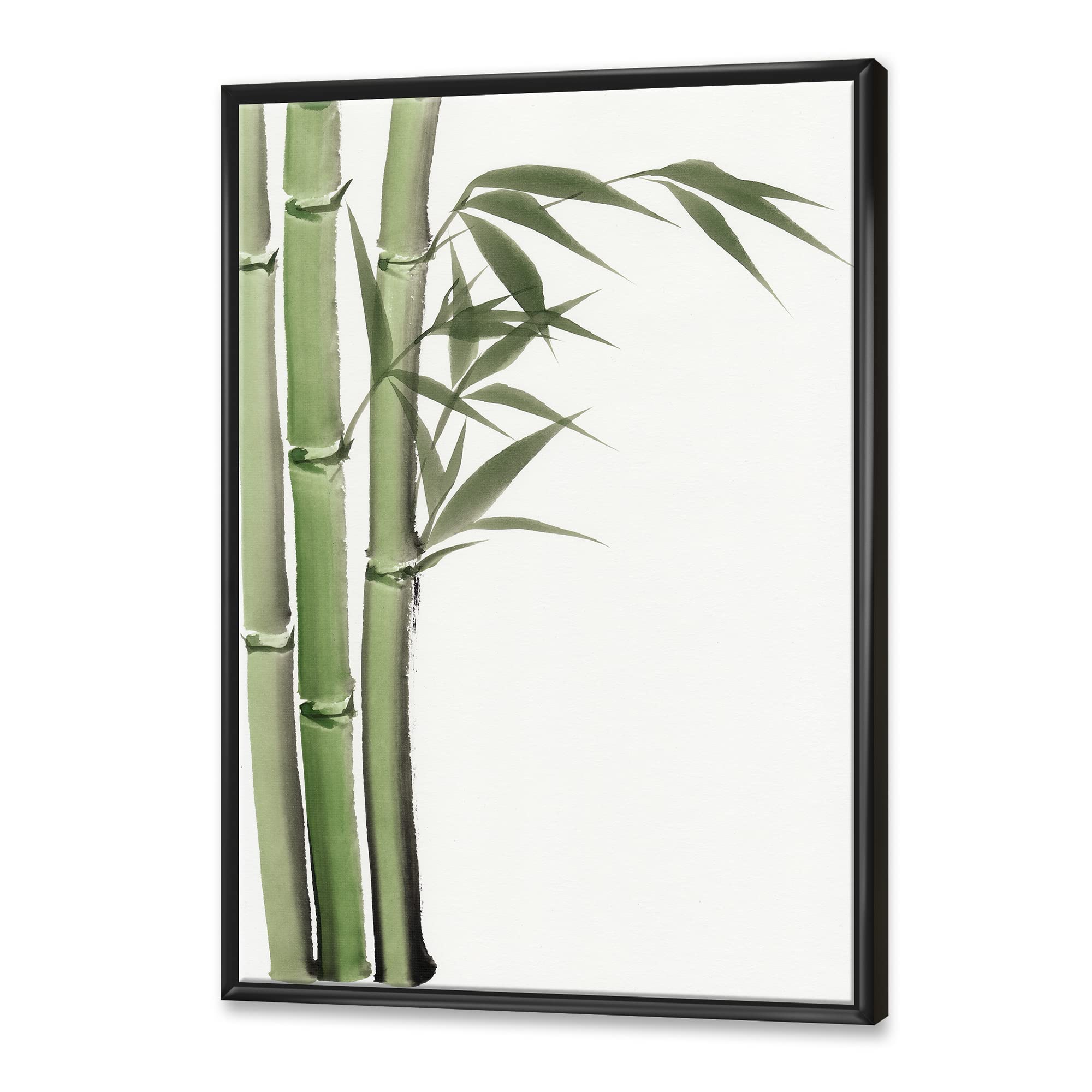 Dark Green Bamboo IV - Traditional Framed Canvas Wall Art Print for Home & Office Decor | Asian Inspired Nature Painting | Living Room, Bedroom, Study Wall Decor