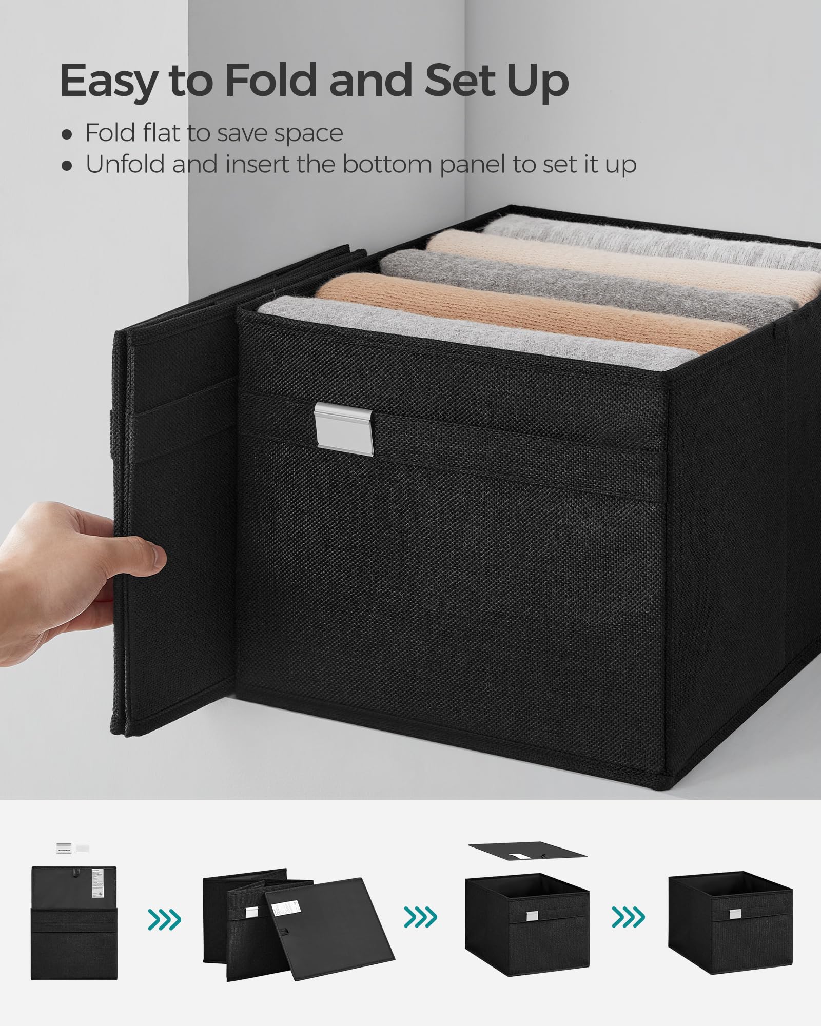 SONGMICS 2-Pack Extra Large Storage Baskets - 30L Foldable Fabric Storage Bins with Handles (15.7 x 11.8 x 9.8 Inches) for Shelves, Closet & Home Organization - Easy to Clean Ink Black UROB240B02 - Perfect for Bedroom, Living Room & Office Storage Solutions