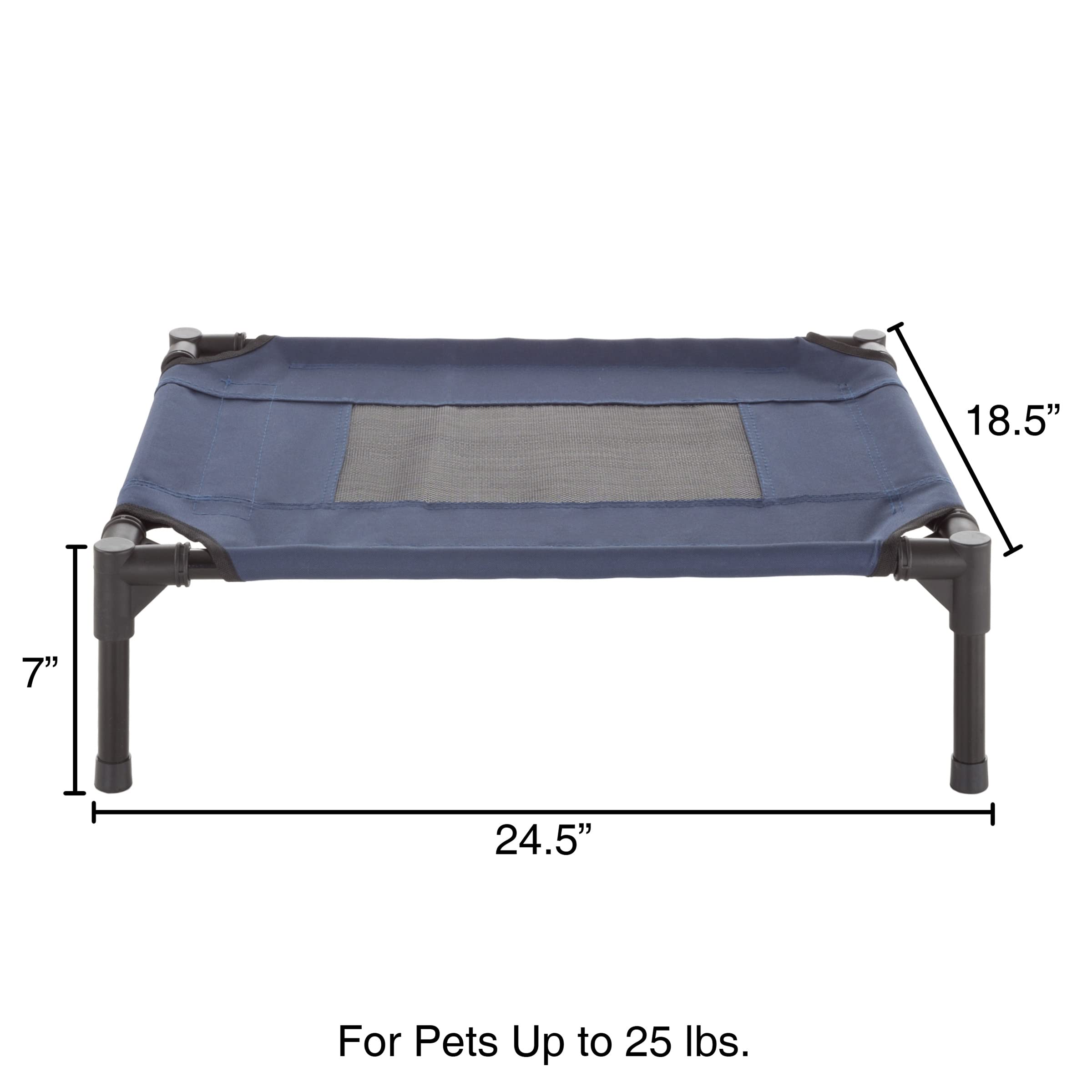 Premium Elevated Dog Bed - 24.5x18.5 Inch Portable Pet Cot with Non-Slip Feet - Breathable Indoor/Outdoor Cooling Dog Bed for Small Dogs up to 25lbs - Perfect for Camping, Travel & Home Use - PETMAKER (Blue)