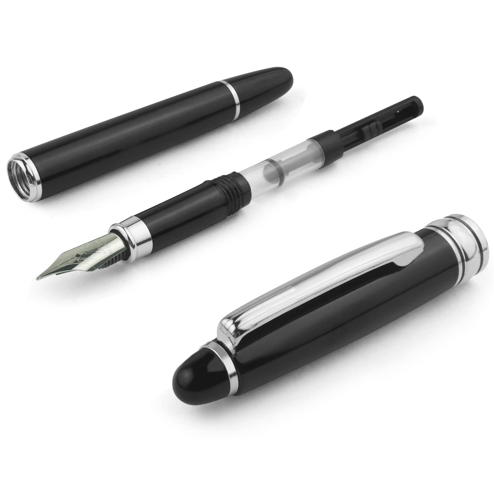 Premium STONEGO Metal Fountain Pen with Ink Refill Converter - Classic Calligraphy Pen for Writing, Drawing & Journaling - 0.5mm Medium Nib Executive Business Gift for Men & Women - Ideal for School, Office & Professional Use (Silver)