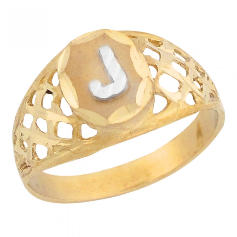 10K Two Tone Gold Diamond Cut Filigree Letter 
