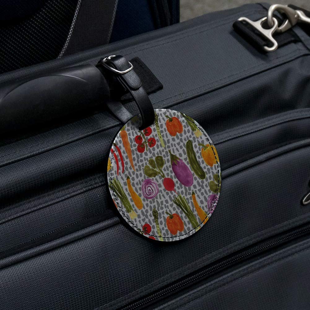 Veggie-Themed Round Leather Luggage Tag - Vegetable Pattern Carry-On ID Tag for Suitcases, Bags & Backpacks | Perfect for Travel, Business Trips & Vacation