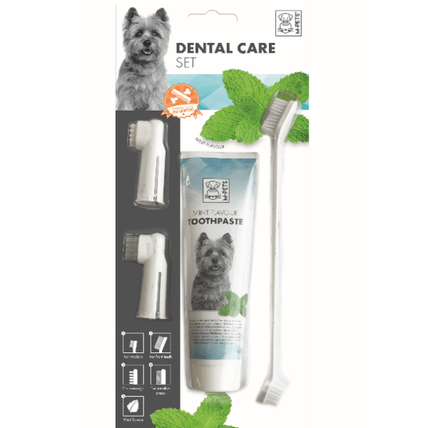 M PETS Dental Care Set for Dogs & Cats - Mint Flavor Teeth Cleaning Kit | Freshens Breath & Prevents Plaque | Perfect for Daily Oral Hygiene at Home