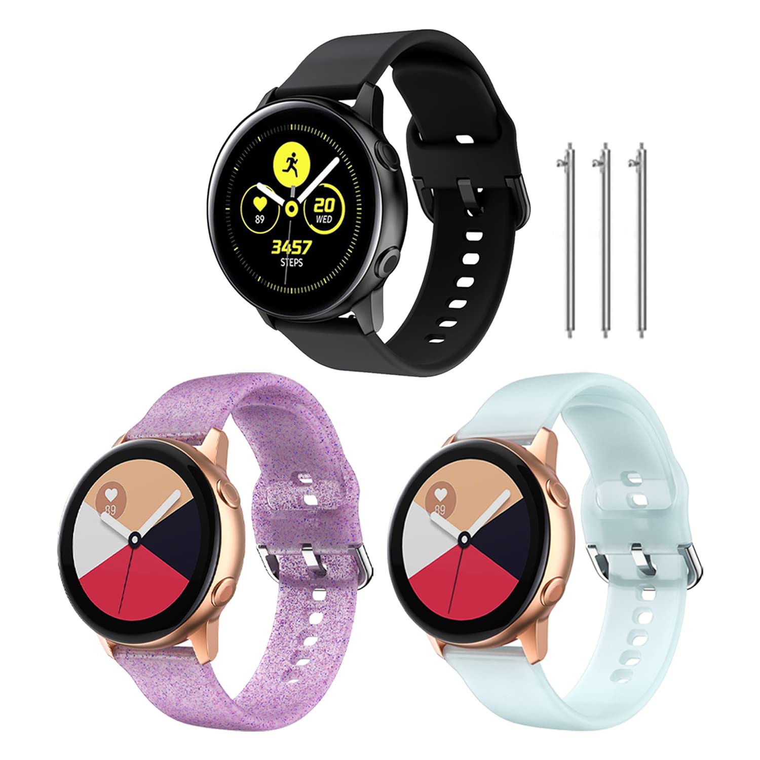 TOOLAIK 20mm Silicone Sport Watch Band - Compatible with Samsung Galaxy Watch 4 (40mm/44mm), Galaxy Watch Active 2 (40mm/44mm), Galaxy Watch 3 (41mm) - Durable & Comfortable Replacement Strap for Running, Swimming & Daily Wear