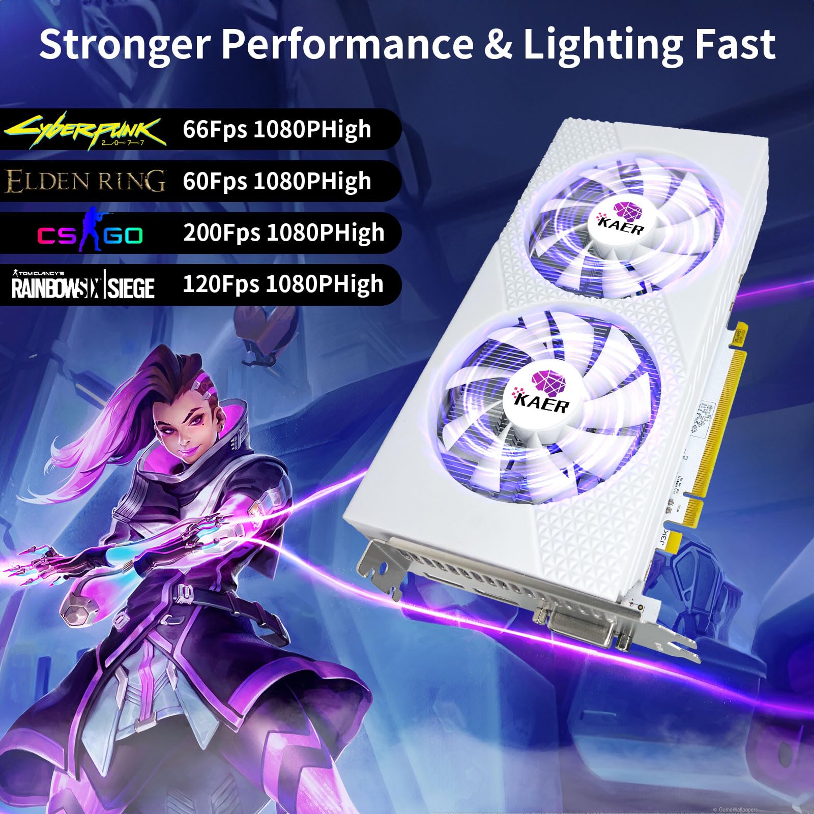 KAER RX580 8GB GDDR5 256-bit Gaming Graphics Card with Dual Fans - 1284/7000MHz, PCIe 3.0, DVI/HDMI/DP - Perfect for PC Gaming, Video Editing & 4K Streaming