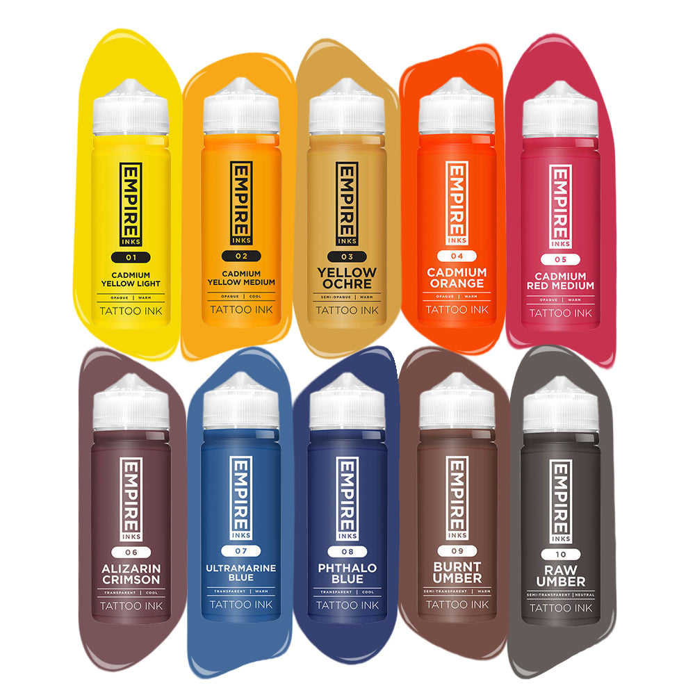 Empire Inks Premium 10-Color Set for Calligraphy, Tattoo & Art - Vibrant Waterproof Ink Bottles for Professional Artists & DIY Crafting