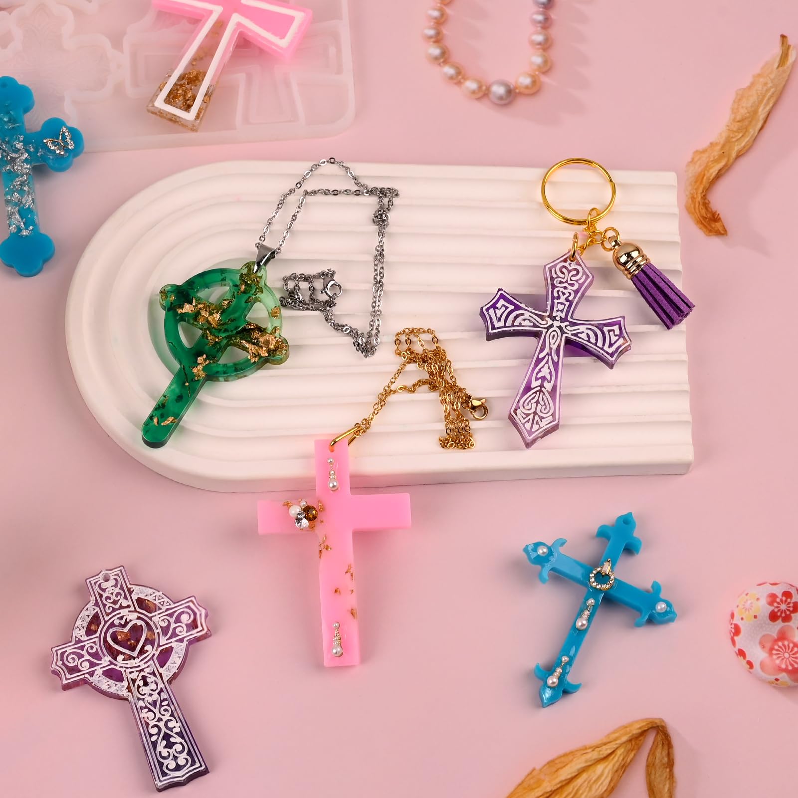 12 Cavity Epoxy Resin Cross Silicone Molds for DIY Keychain, Necklace & Jewelry Making - Perfect for Halloween Gifts, Christmas Crafts & Home Decor Projects