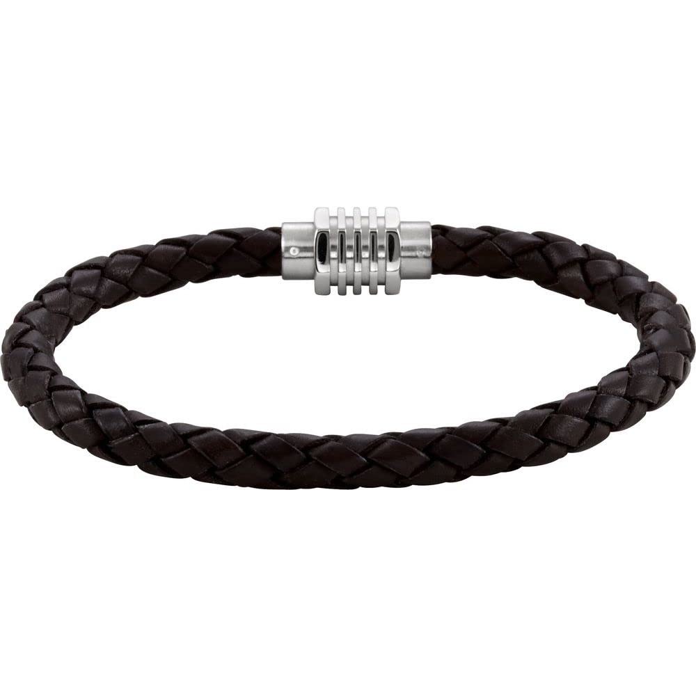Stainless Steel & Black Braided Leather Bracelet for Women - Elegant Adjustable 9