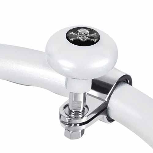 Pearl White Heavy Duty Steering Wheel Spinner Knob for Cars, Trucks, SUVs, Tractors & Boats - Skull Crossbones Design - Easy Grip & Control for Off-Road, Towing & Long-Distance Driving