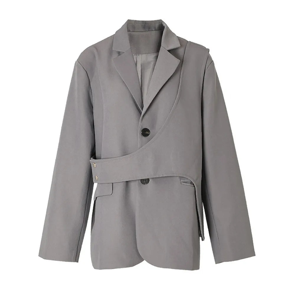 Women's Asymmetrical Solid Blazers - Notched Collar Long Sleeve Patchwork Button Loose Casual Jacket for Office, Party & Everyday Wear | Fashion Outerwear for Women
