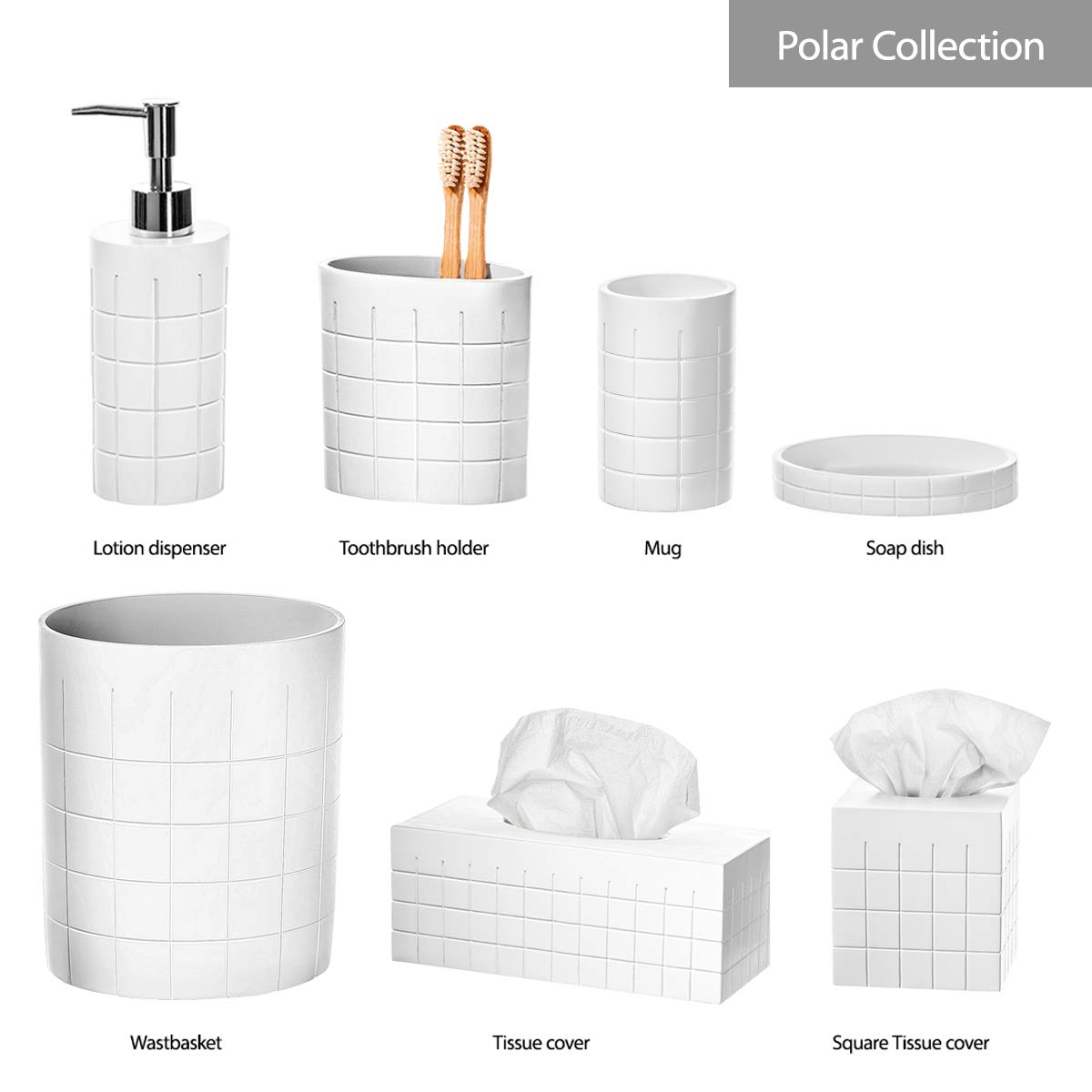 Creative Scents Polar Tissue Box Cover - Elegant White Square Bathroom Tissue Holder for Home Decor | Perfect for Bathroom, Bedroom & Living Room Accessories