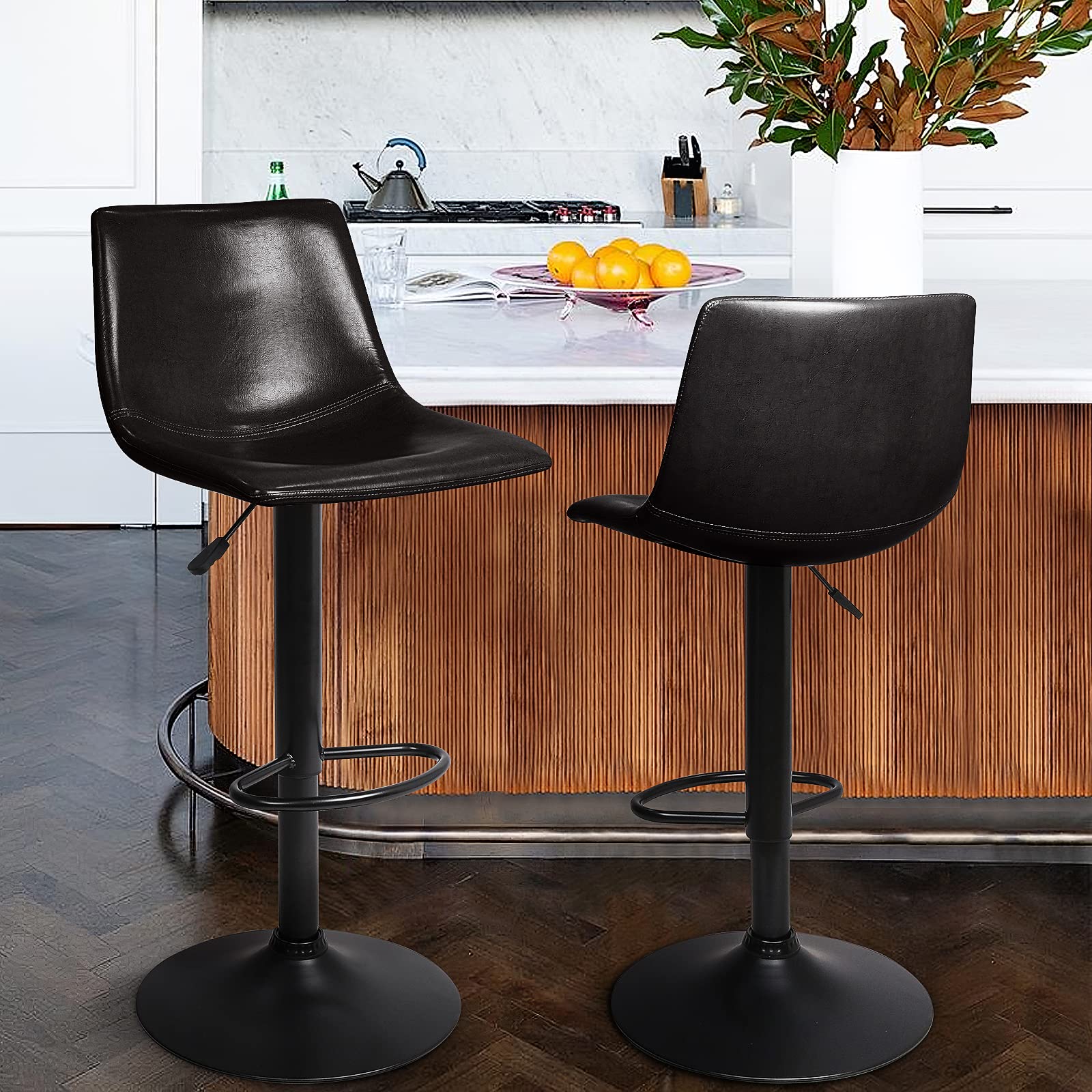 Waleaf Adjustable Swivel Bar Stools Set of 2 - 350 LBS Capacity PU Leather Counter Height Stools with Backrest & Footrest - Perfect for Kitchen Island, Home Bar, Dining Room & Pub Settings