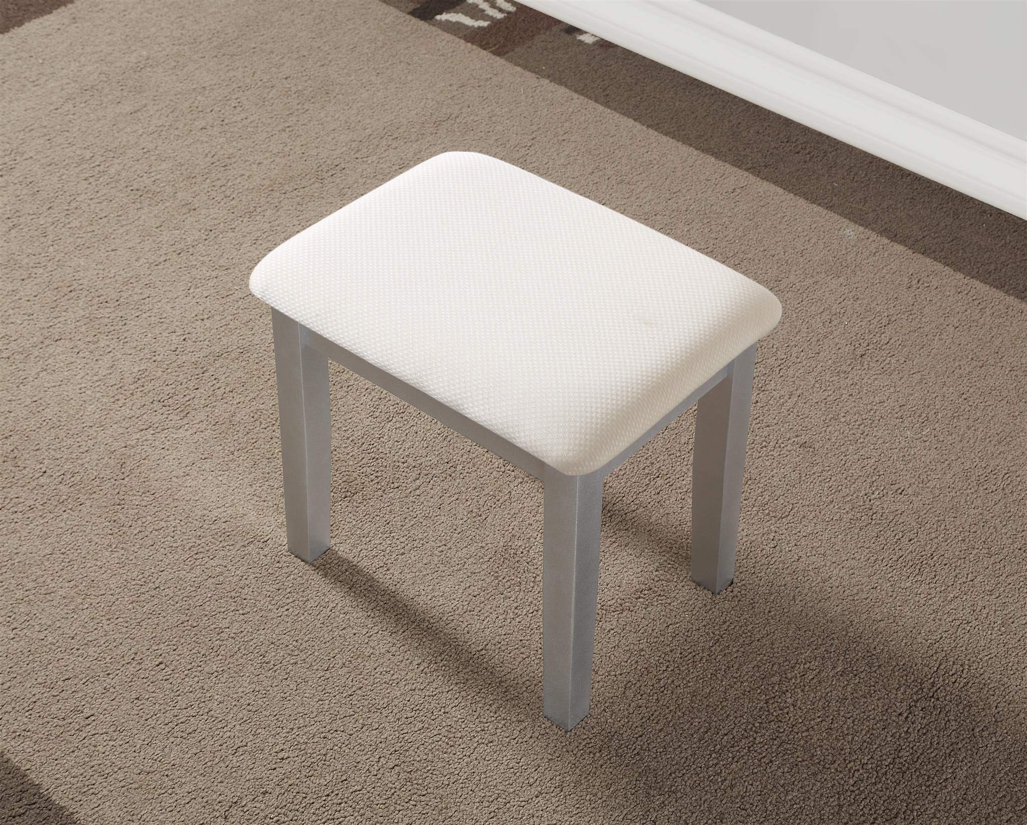 Roundhill Furniture Moniys Wooden Makeup Vanity Table with Stool Set - Silver Finish | Elegant Dressing Table for Bedroom, Bathroom & Beauty Salon | Perfect for Makeup, Skincare & Hair Styling