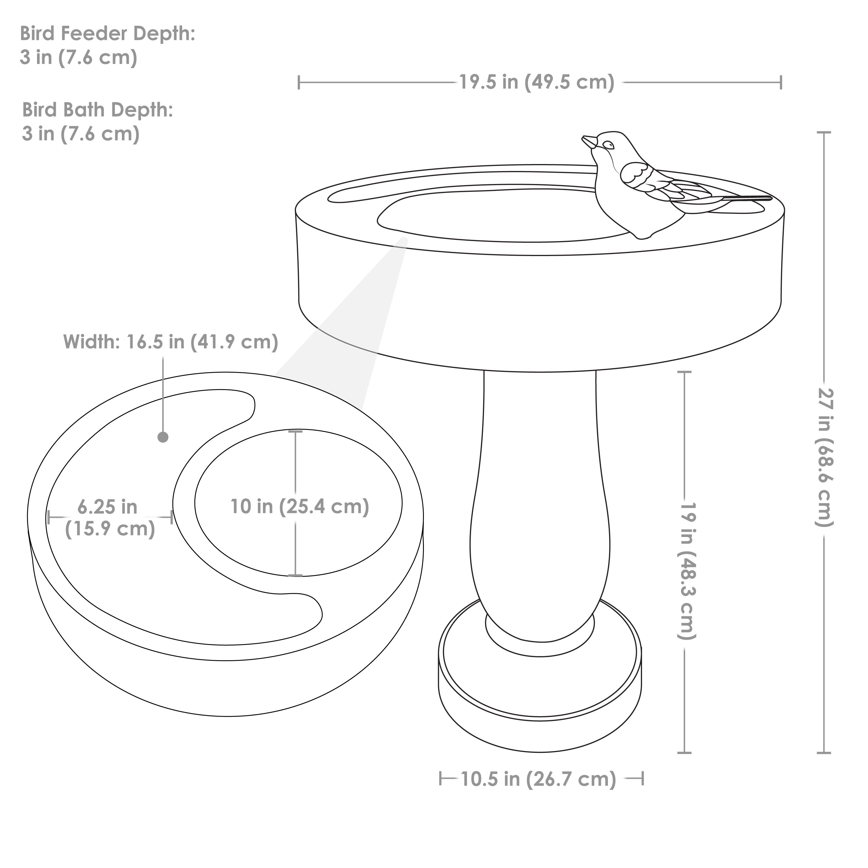 Sunnydaze Traditional Resin Bird Bath with Feeder Compartment - 27 Inch Outdoor Garden Decor for Attracting Birds & Enhancing Backyard Aesthetics