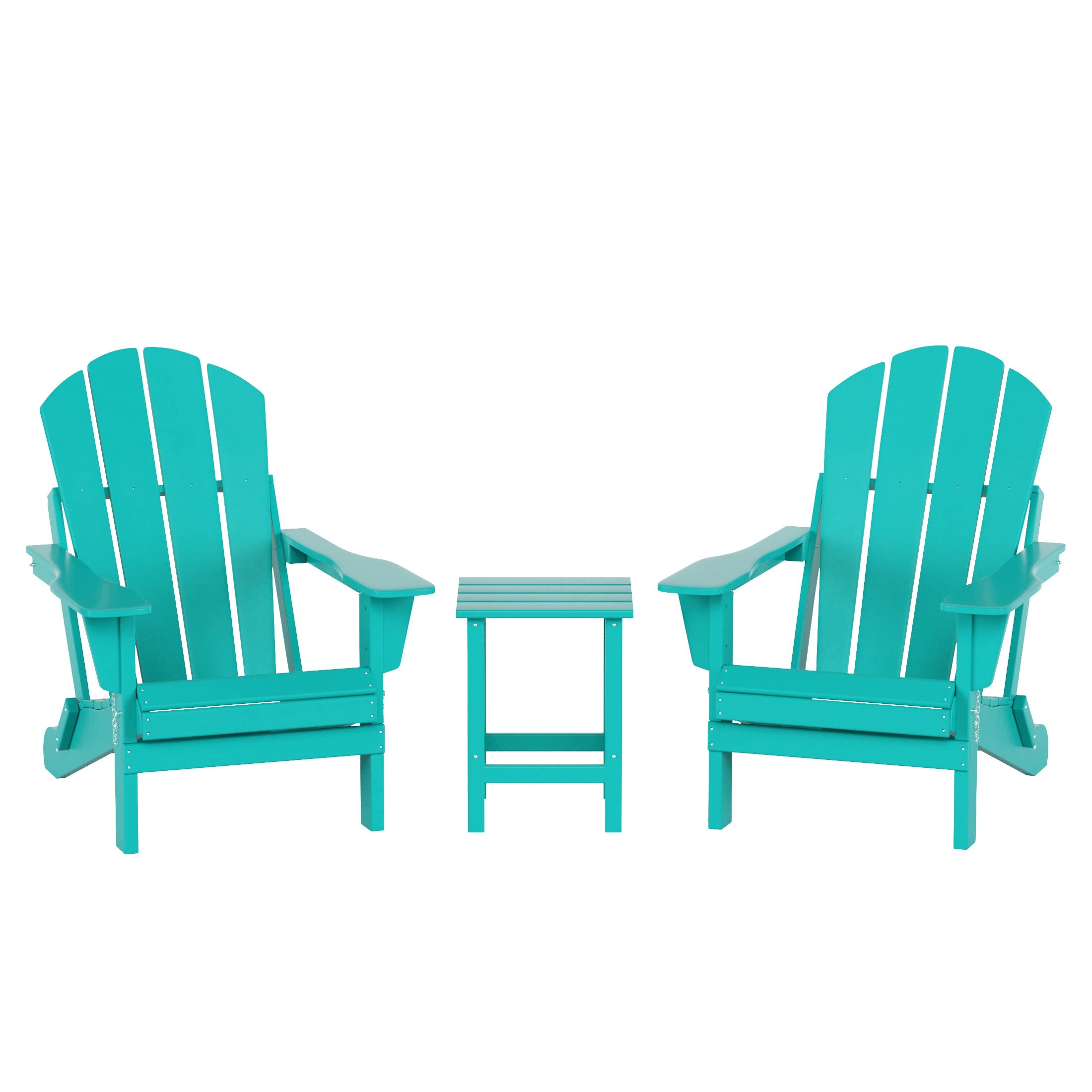 Premium WO Home Furniture 3-Piece Adirondack Chair Set with Side Table - Outdoor Folding Chairs & End Table, Weather & UV Resistant - Perfect for Lawn, Garden, Bonfire, Balcony, Patio & Backyard Relaxation (Turquoise)