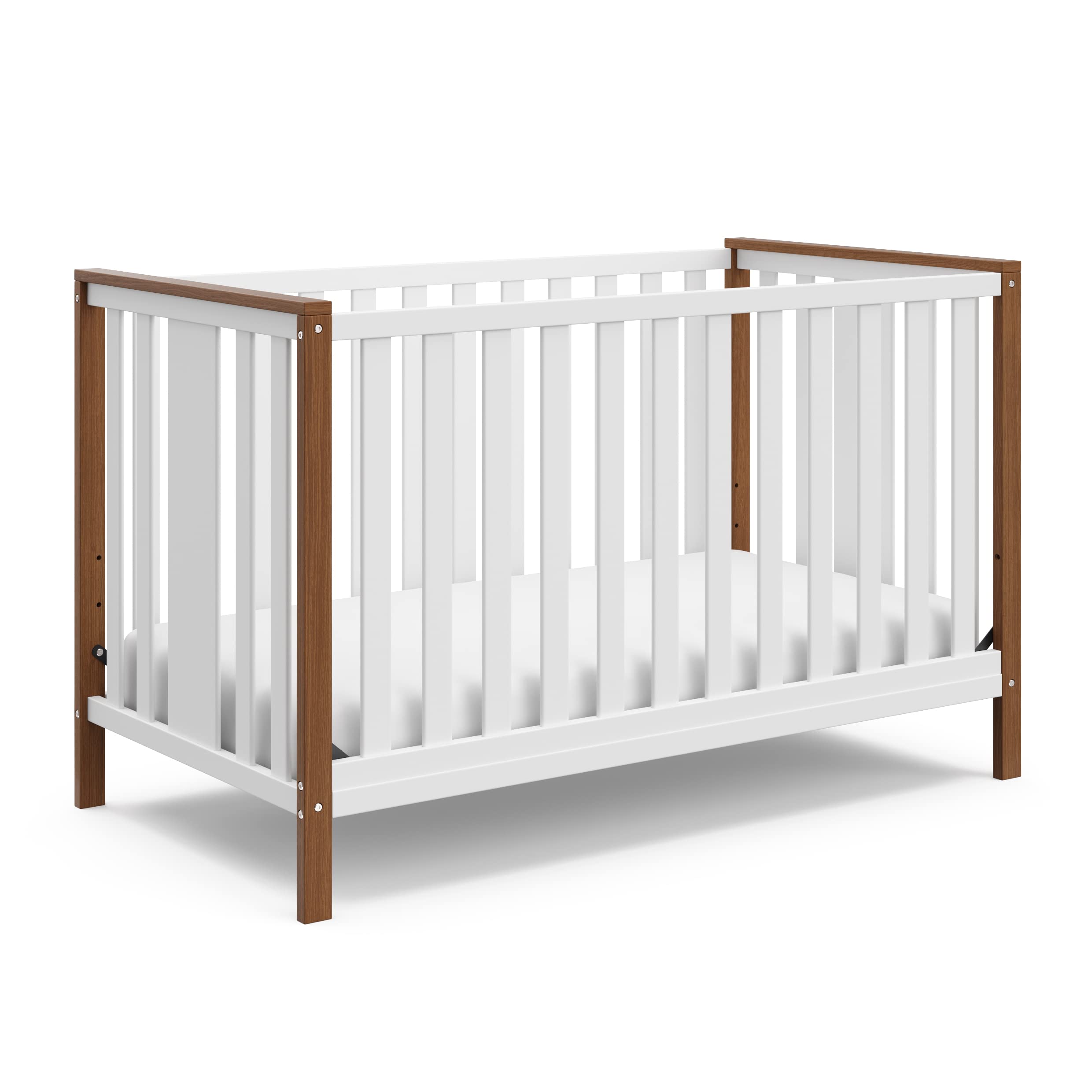Storkcraft 4-in-1 Convertible Crib - GREENGUARD Gold Certified, White & Driftwood for Nursery & Toddler Room