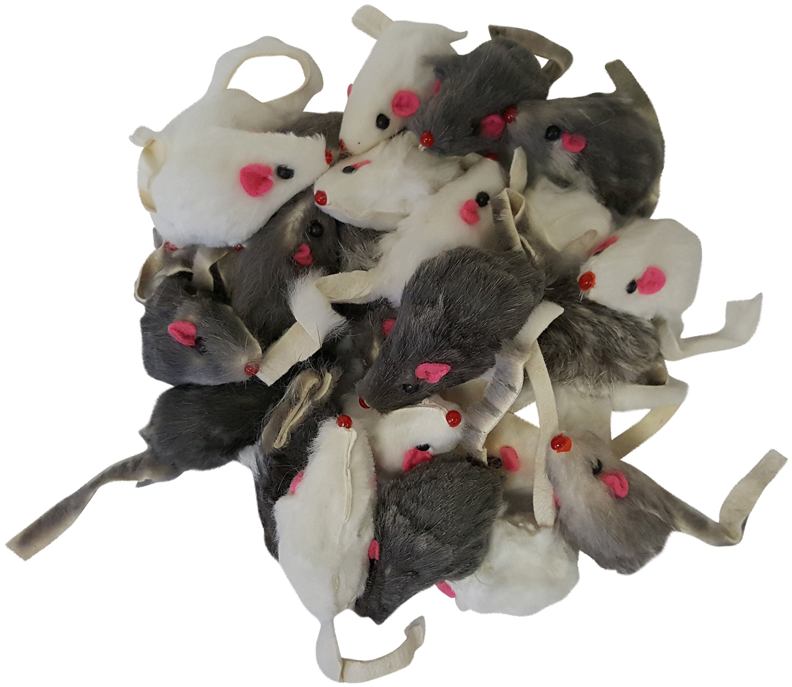 Premium Real Rabbit Fur Cat Toys - 24 Pack Natural Mice for Indoor & Outdoor Play - Stimulating Hunting Instincts for Kittens & Adult Cats