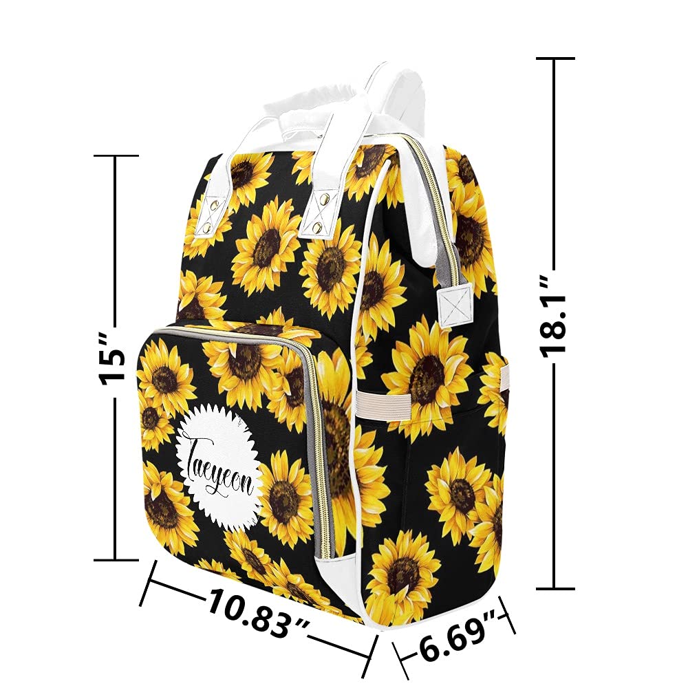 Personalized Sunflower Diaper Backpack - Waterproof Nursing & Nappy Bag for Moms, Baby Essentials Organizer - Perfect Baby Shower Gift & Travel Tote for Outings, Park Visits, and Daycare