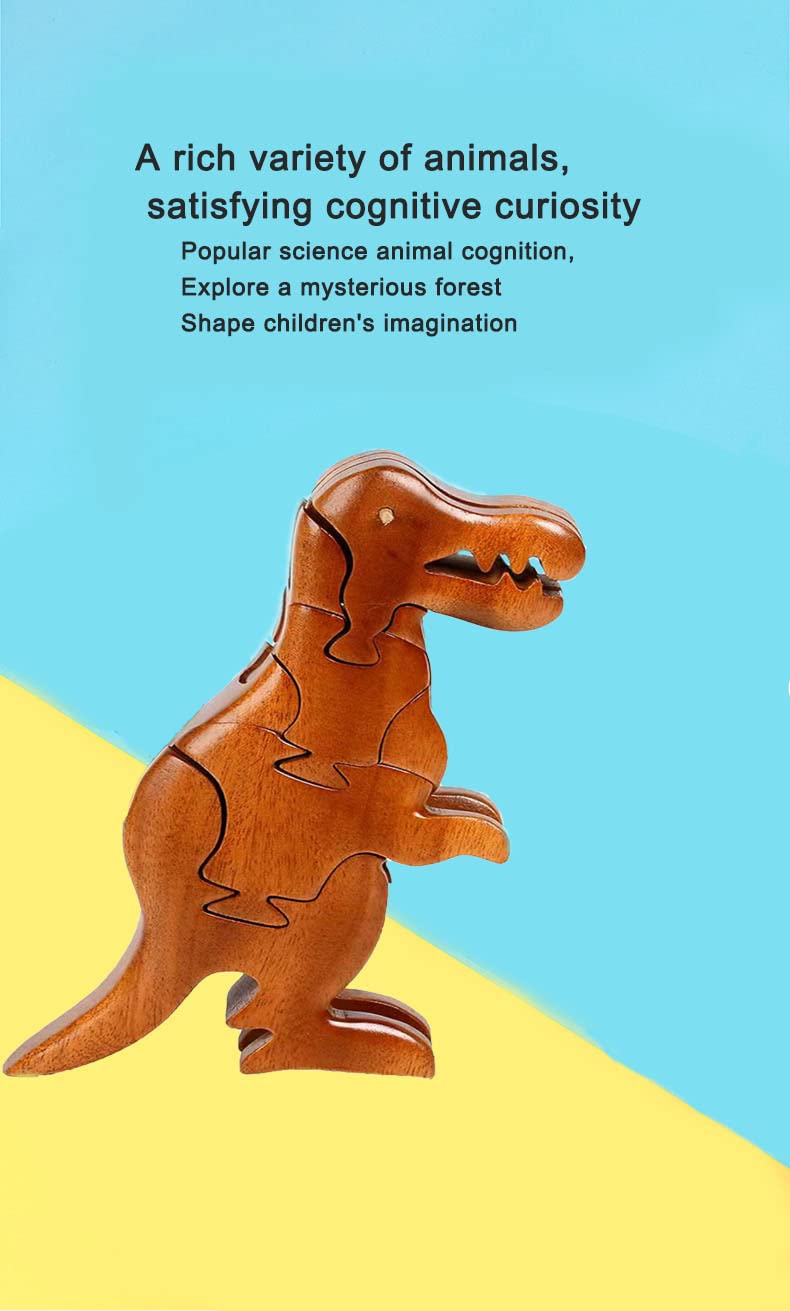 YOVQNMX Wooden Dinosaur Puzzle Toys for Kids - T-Rex Animal Wood Block Puzzle, Brain Teaser & Intelligence Game for Toddlers (Perfect for Birthday Gifts & Early Learning Activities)