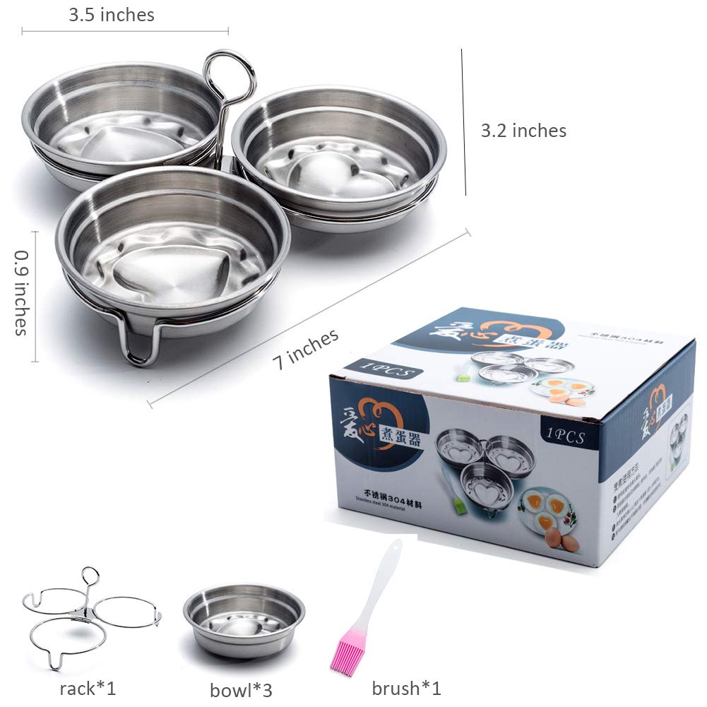 Premium Stainless Steel Egg Poacher Set - 3 Nonstick Poached Egg Maker Cups with Steamer Rack for Microwave & Stovetop - Perfect for Breakfast, Brunch & Healthy Cooking