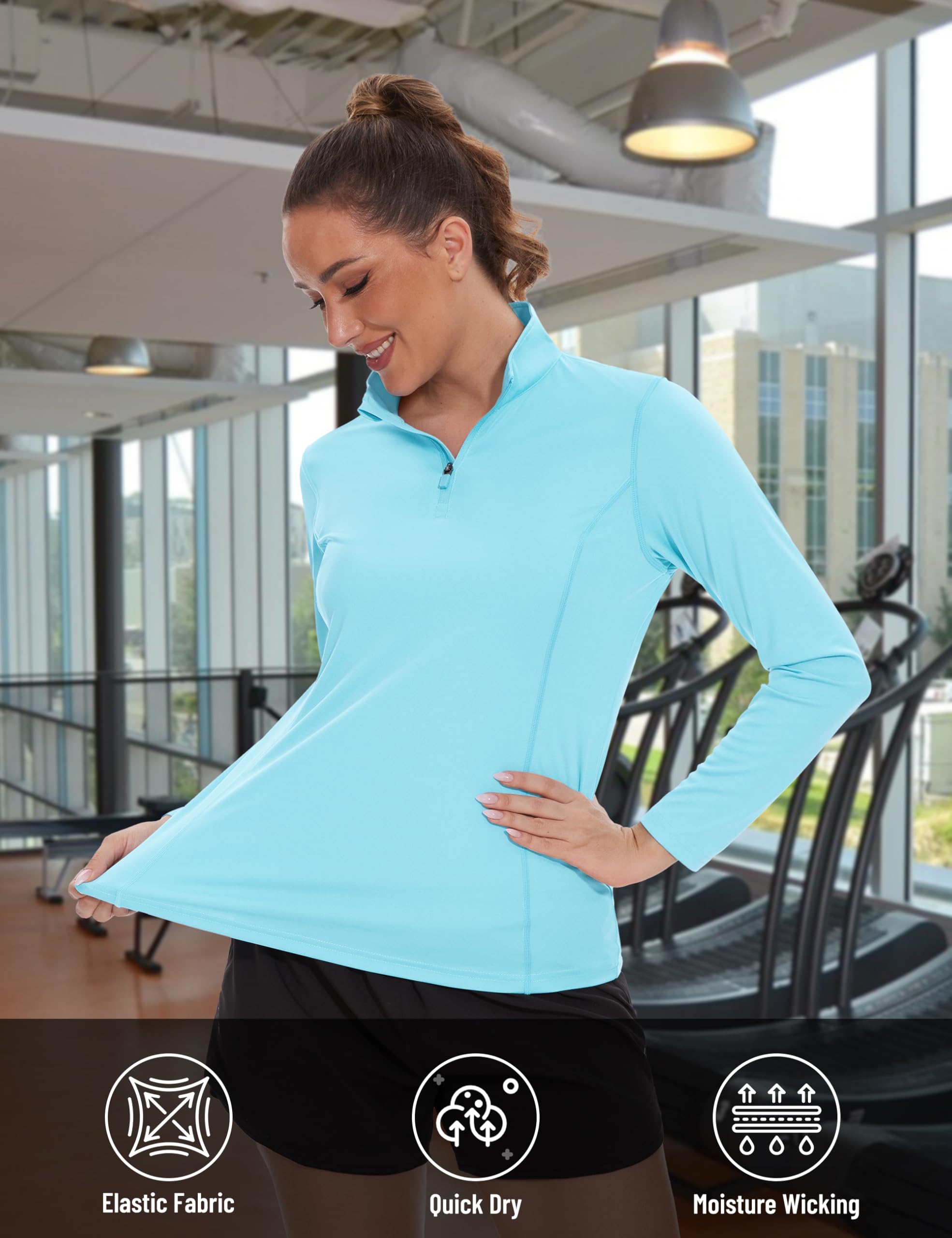 TACVASEN Women's UPF 50+ UV Protection Quarter Zip Pullover Long Sleeve Shirt - Golf, Workout & Outdoor Activewear for Sun Protection