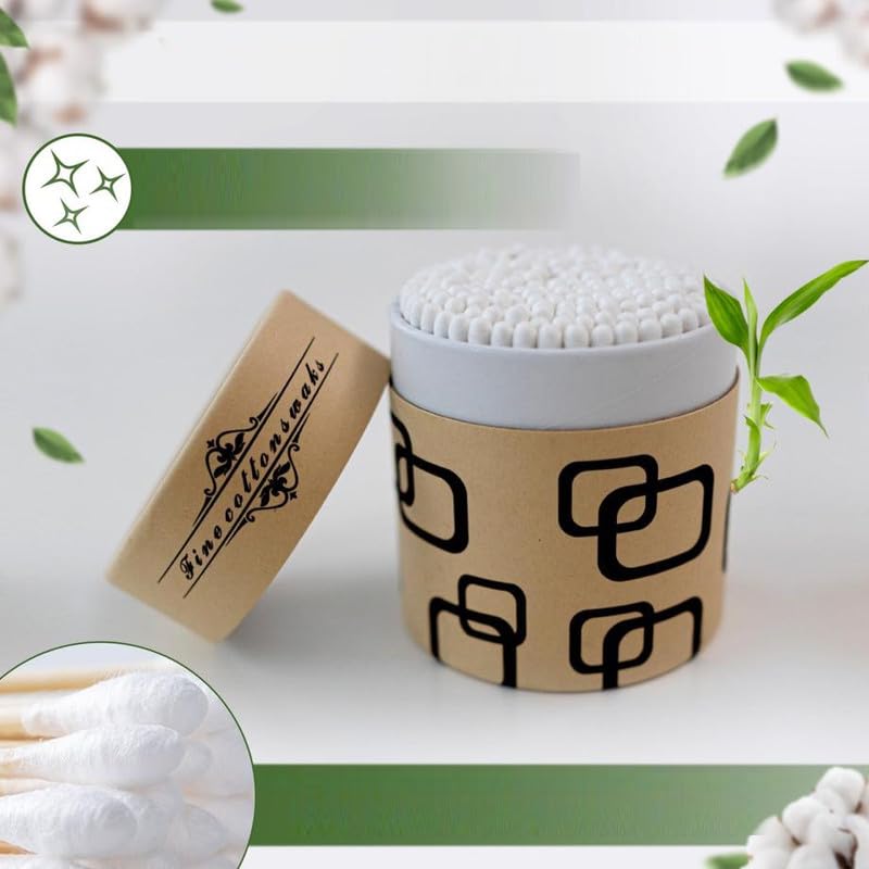VOXBIT 200pcs Disposable Bamboo Cotton Swabs - Eco-Friendly Wooden Sticks with Soft Cotton Tips for Ear Cleaning, Makeup, First Aid & Beauty Care (200pc/Box) | Perfect for Home, Travel & Salon Use