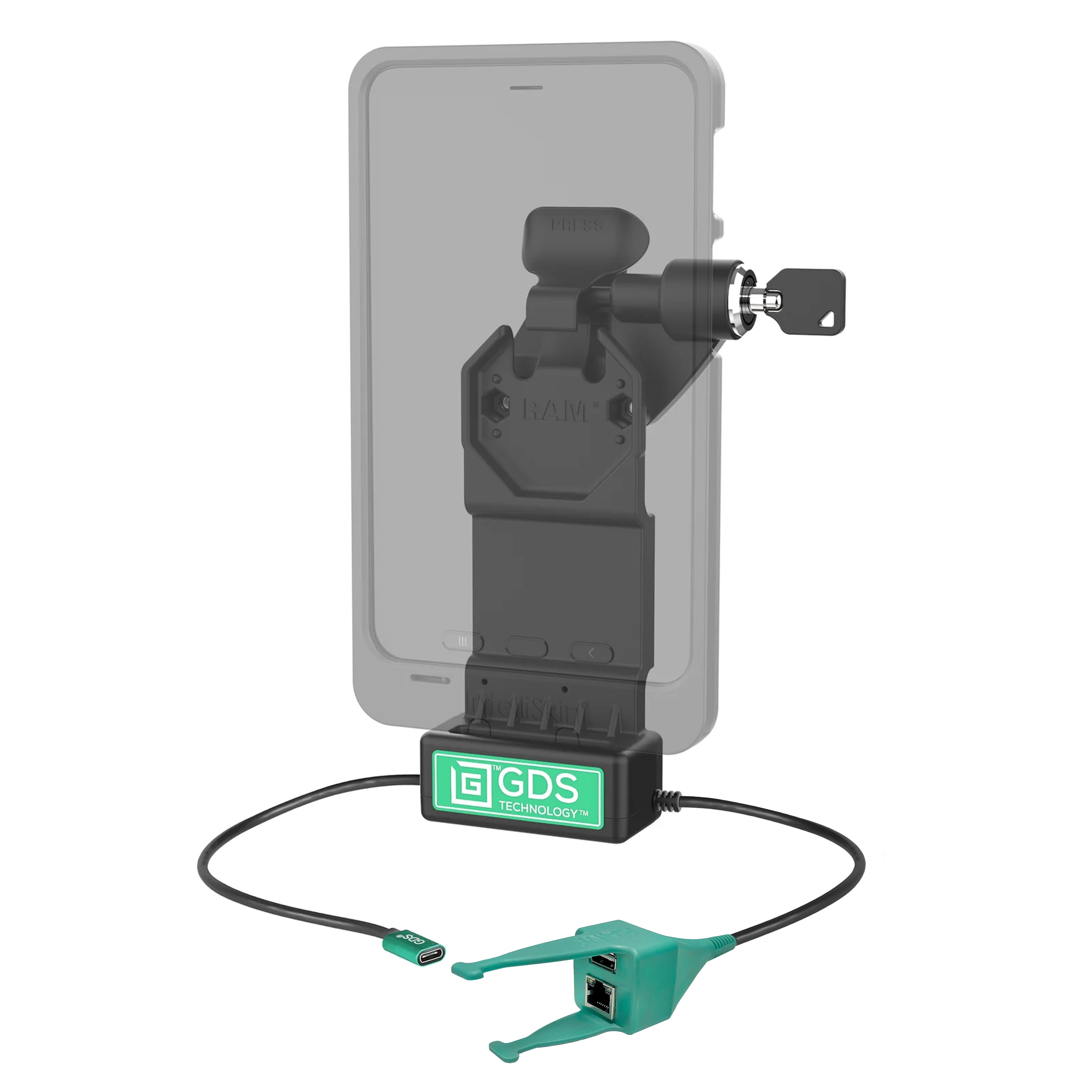 GDS® Uni Conn™ Right Locking Powered Dock with USB A & RJ45 Data Ports - Perfect for Laptop Workstations, Office Desks & Remote Work Setups (RAM GDS DOCKLR U1CP RJ45AU)