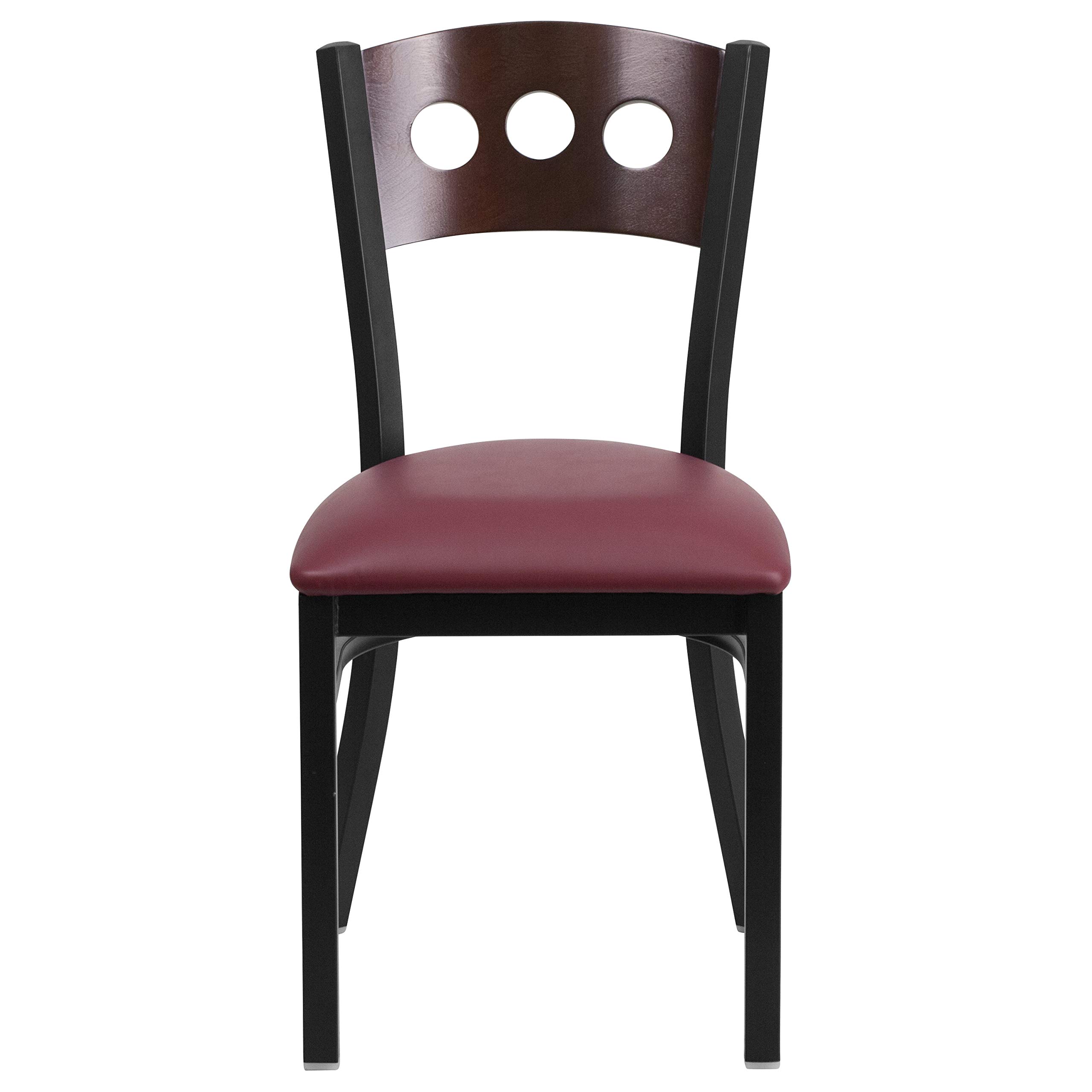 Flash Furniture 2-Pack HERCULES Series Black Metal Restaurant Chairs with Walnut Wood Back & Burgundy Vinyl Seat - Durable Commercial Dining Chairs for Restaurants, Cafes, and Event Venues